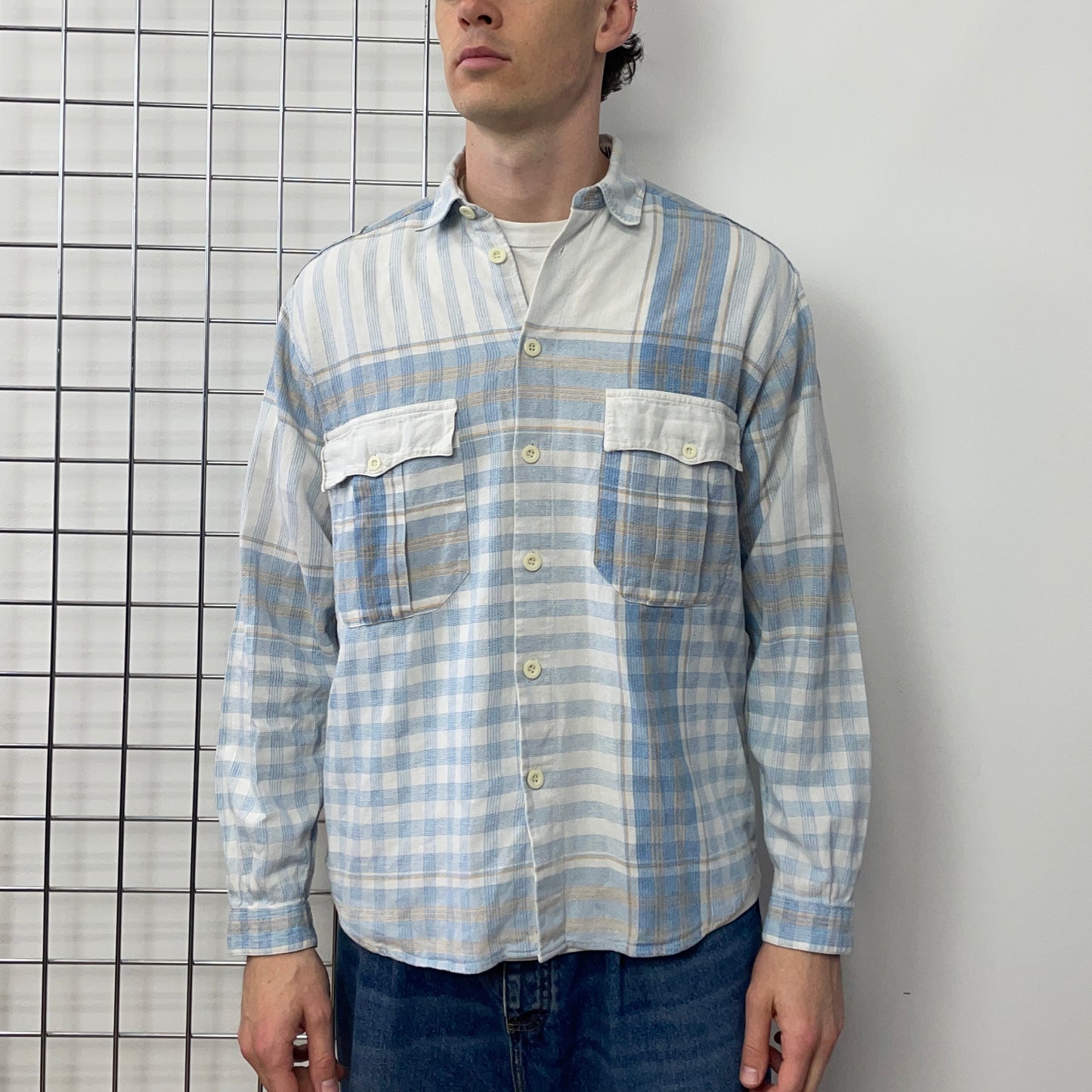 Emporio Armani Blue & White 80s Varied Flannel Shirt