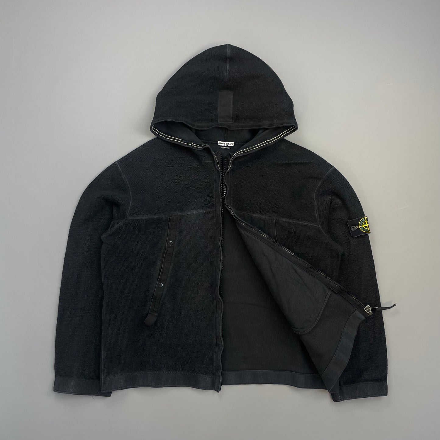 Stone Island Black AW03 Zip-Through Fleece Hooded Jacket