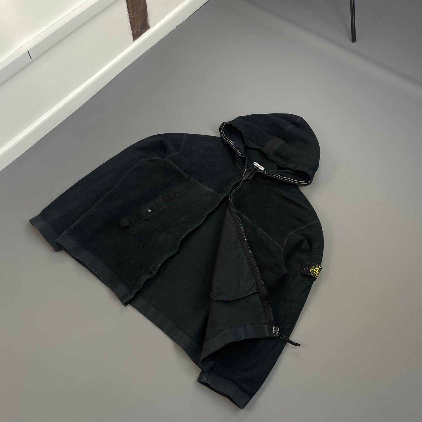 Stone Island Black AW03 Zip-Through Fleece Hooded Jacket