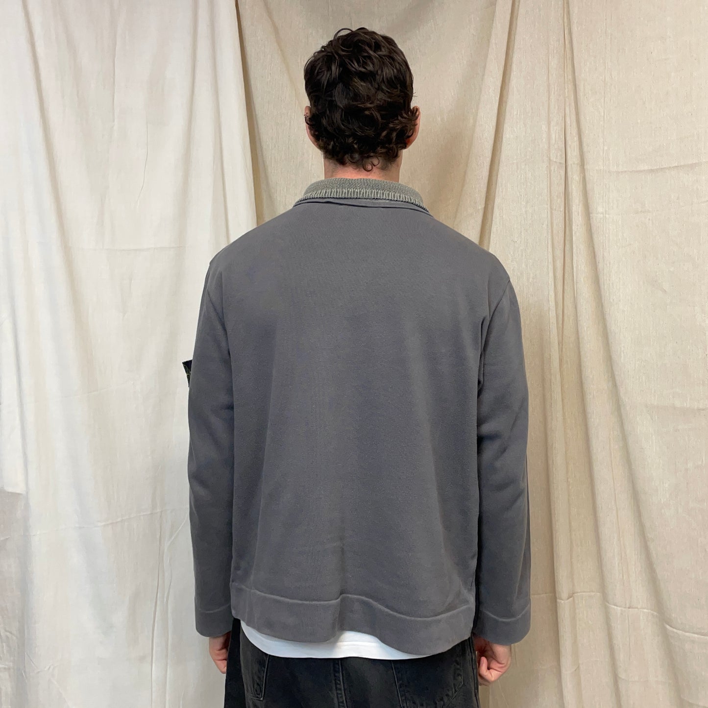 Stone Island Grey AW00 Dual Knit Collar Button-Up Jumper