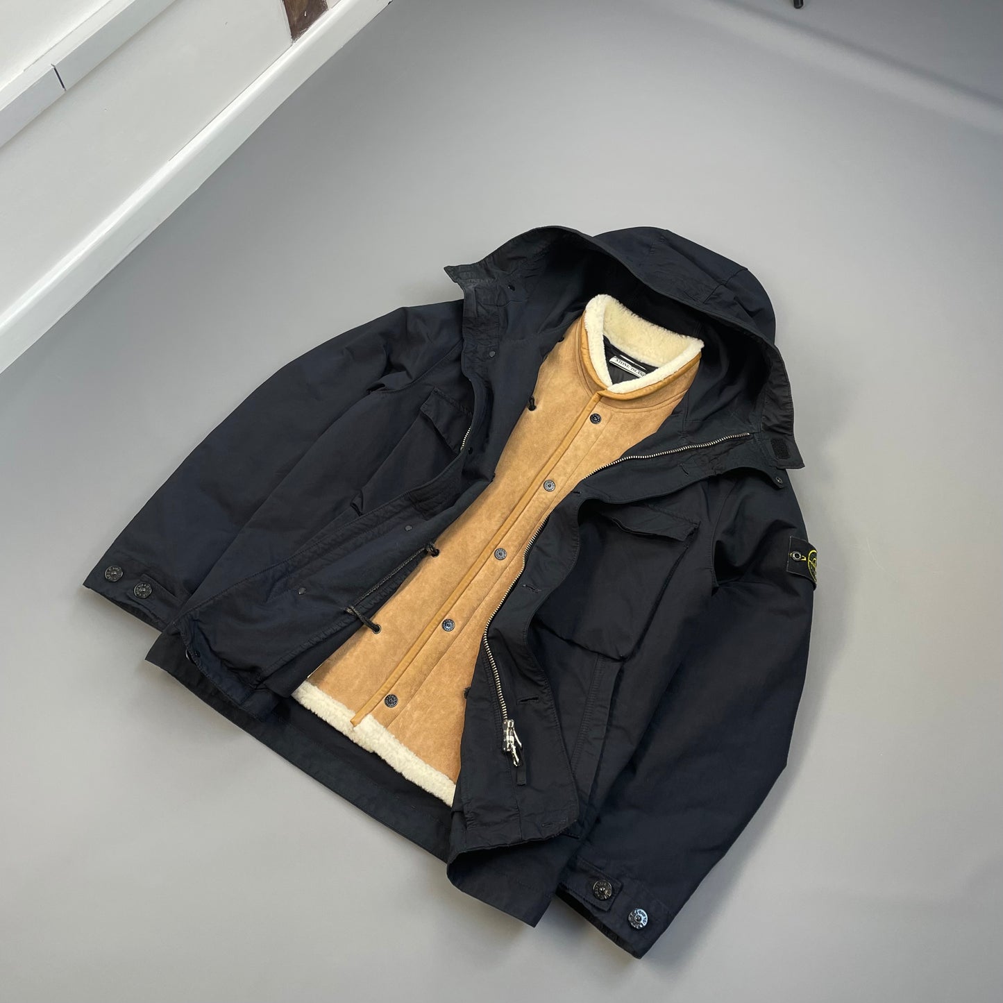 Stone Island Navy AW19 Sheepskin Liner David-TC Down Parka Jacket