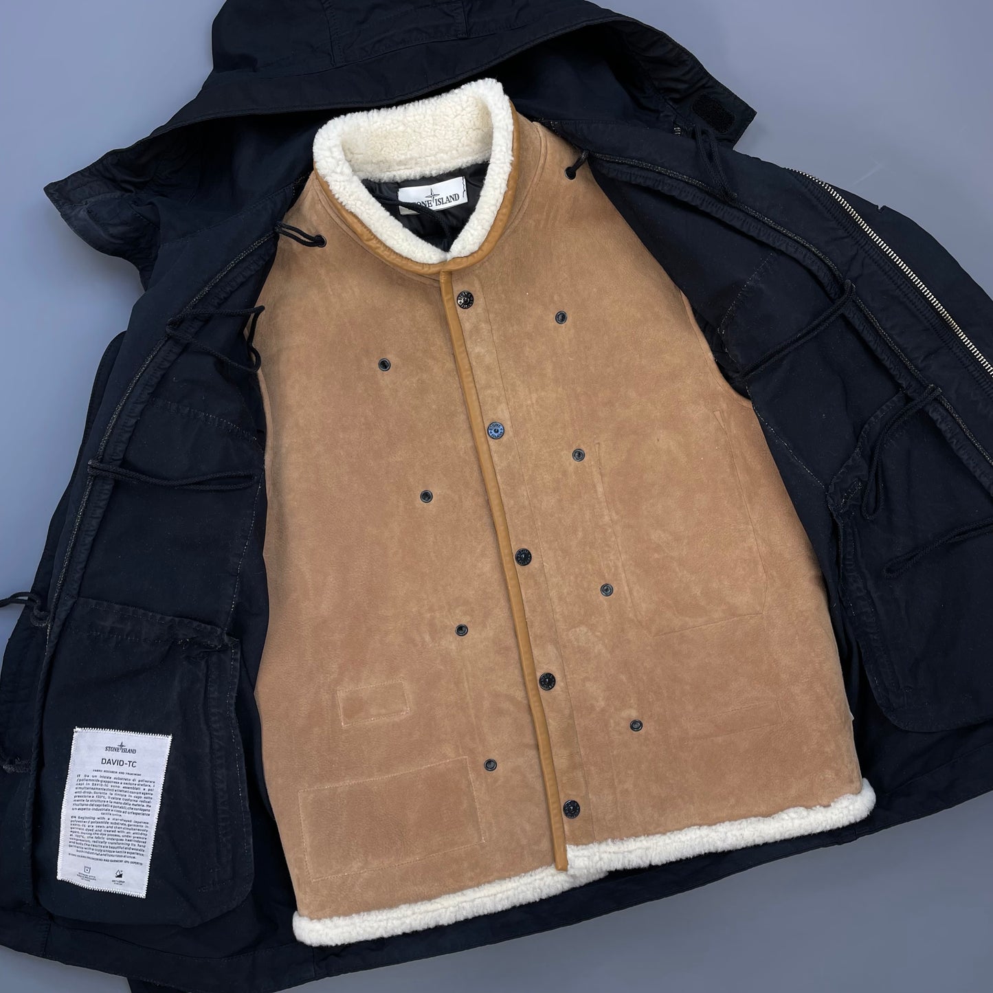 Stone Island Navy AW19 Sheepskin Liner David-TC Down Parka Jacket
