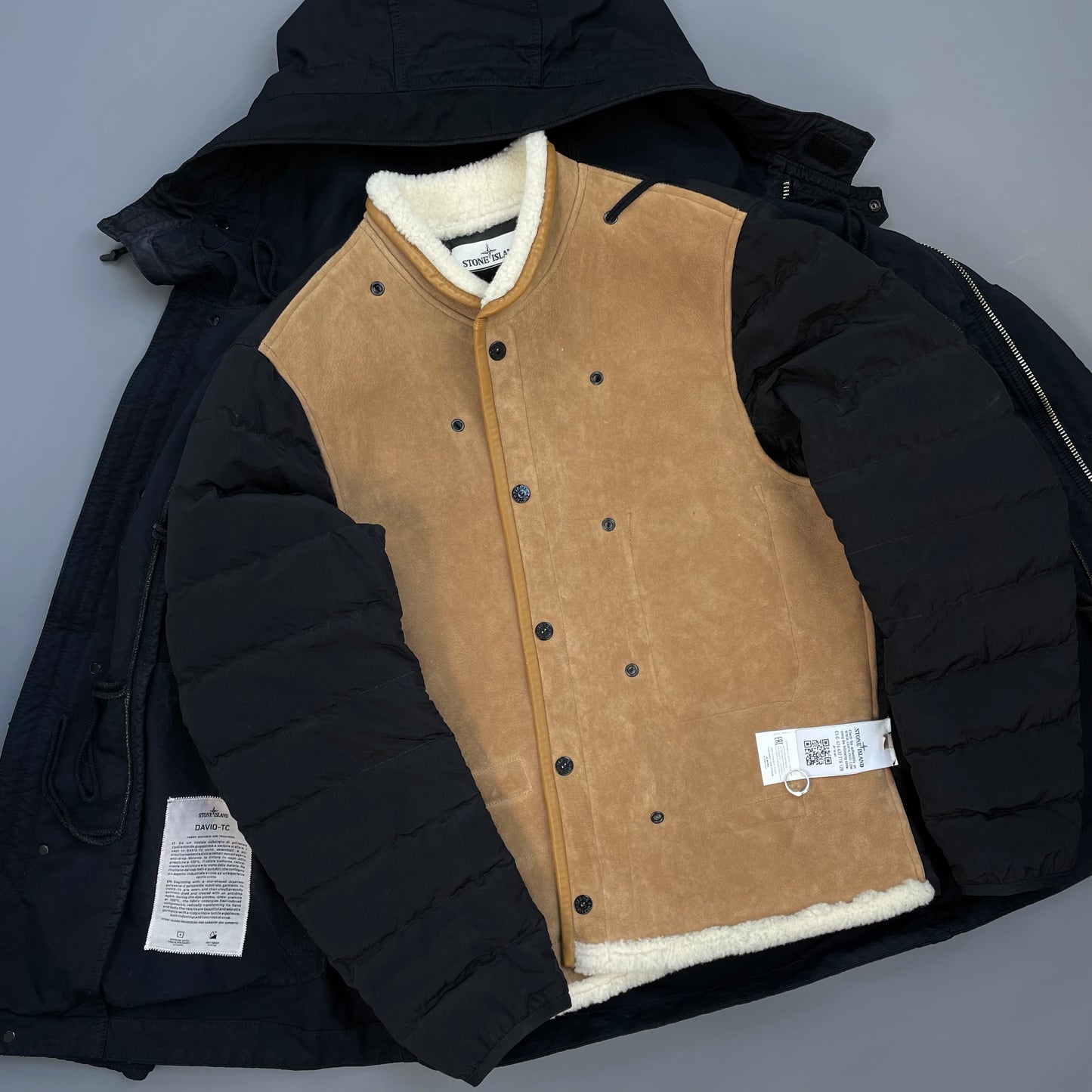 Stone Island Navy AW19 Sheepskin Liner David-TC Down Parka Jacket