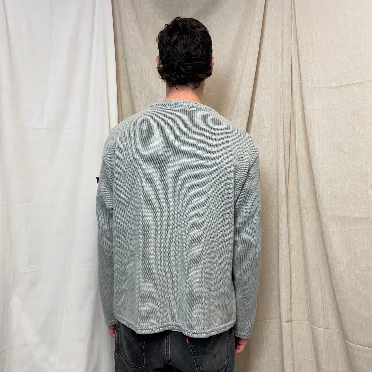 Stone Island Grey SS99 Heavyweight Knit Green Edge Badge Crewneck Jumper