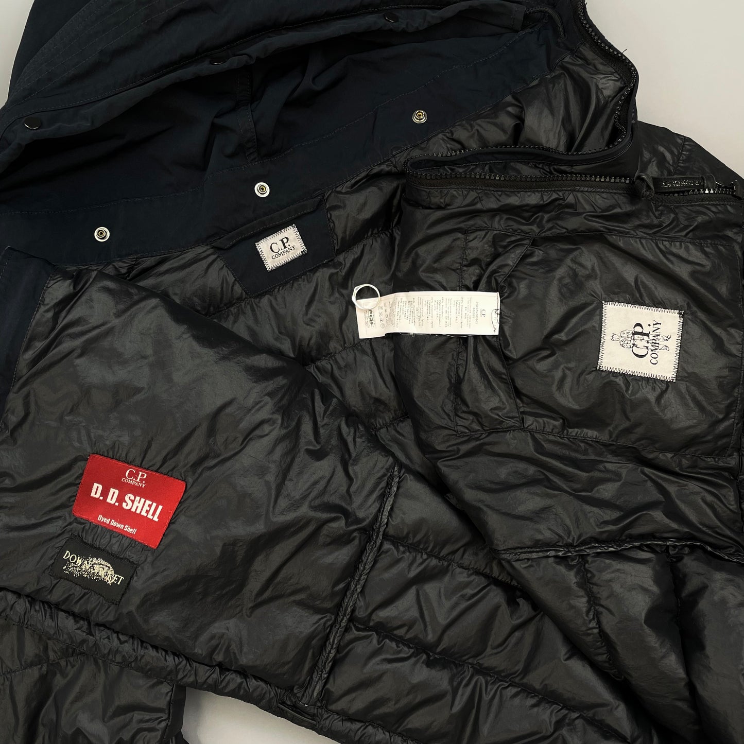 C.P. Company Black AW14 DD Shell Contrast Hood Lightweight Nylon Down Puffer Jacket