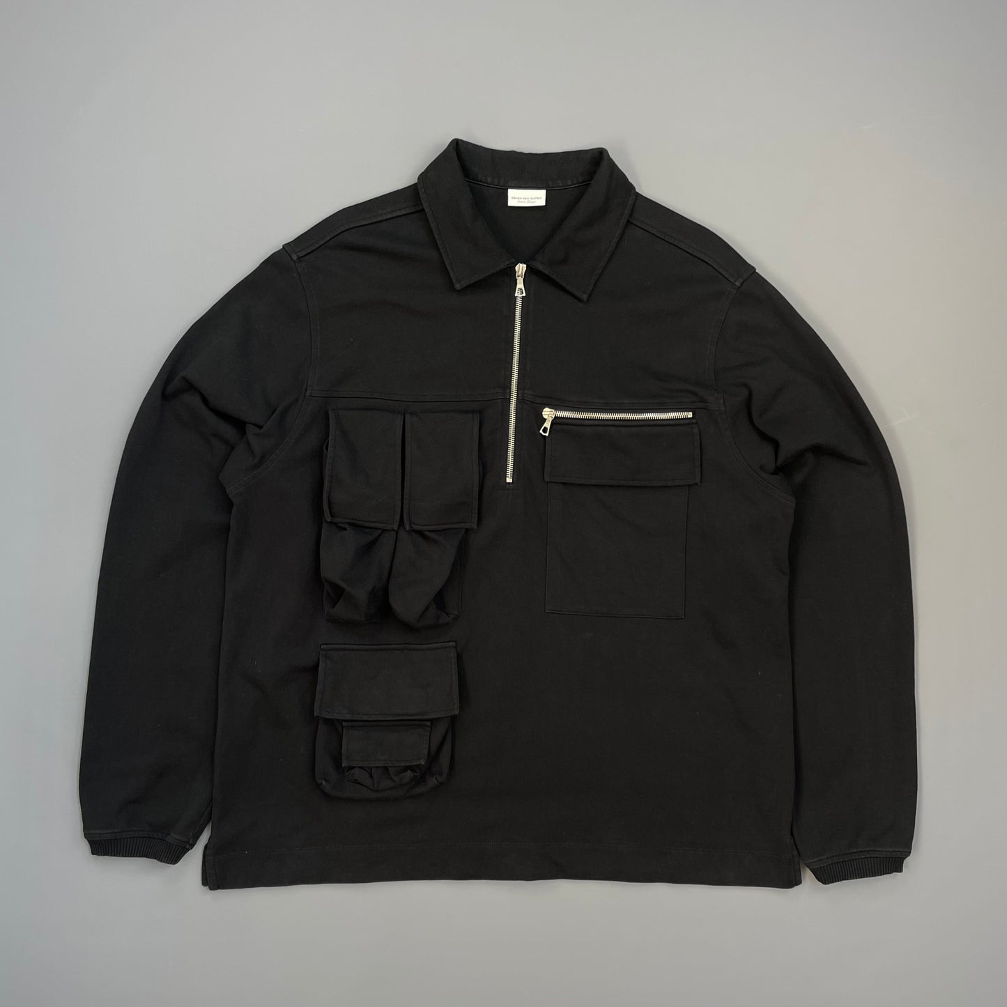 Dries Van Noten Black Multi-Pocket Half-Zip Smock Jacket