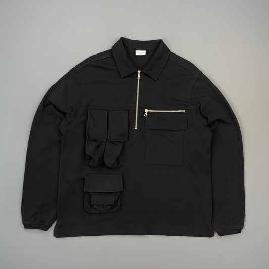 Dries Van Noten Black Multi-Pocket Half-Zip Smock Jacket
