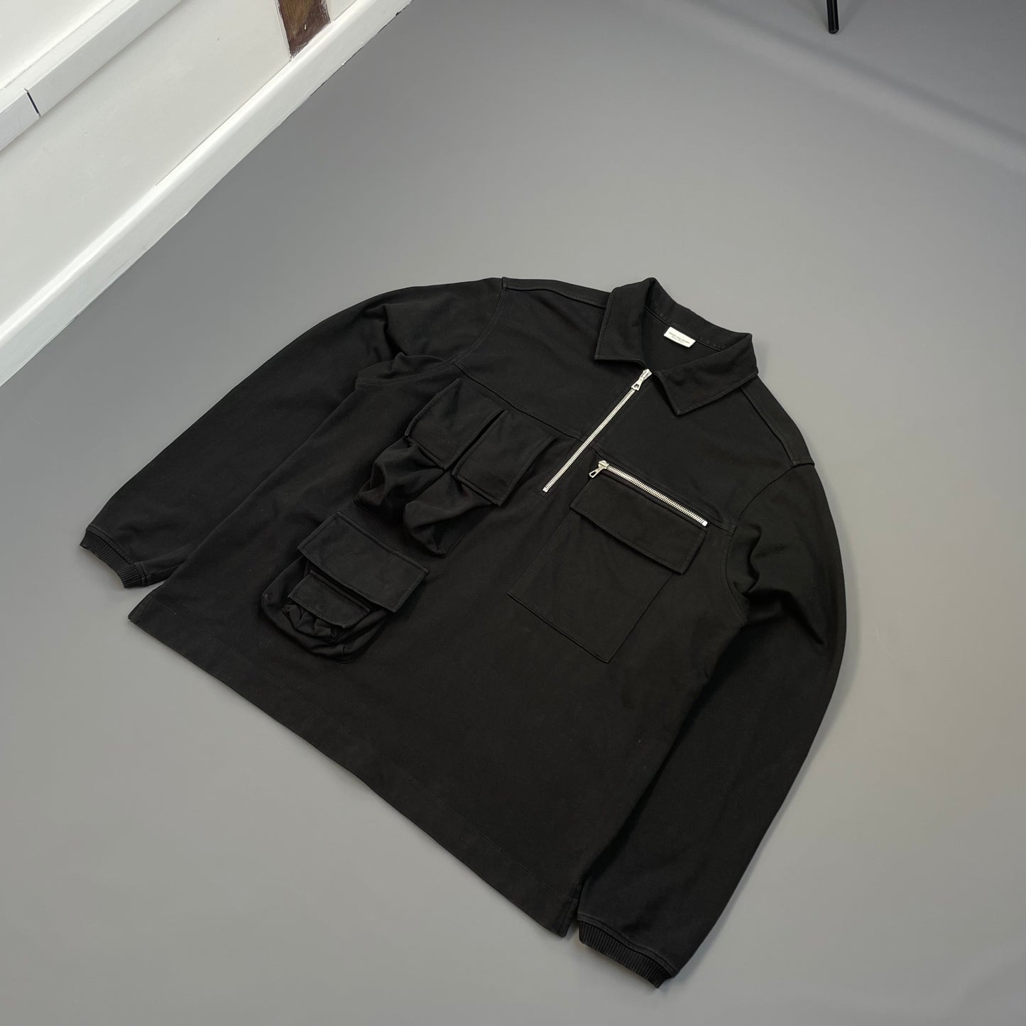 Dries Van Noten Black Multi-Pocket Half-Zip Smock Jacket