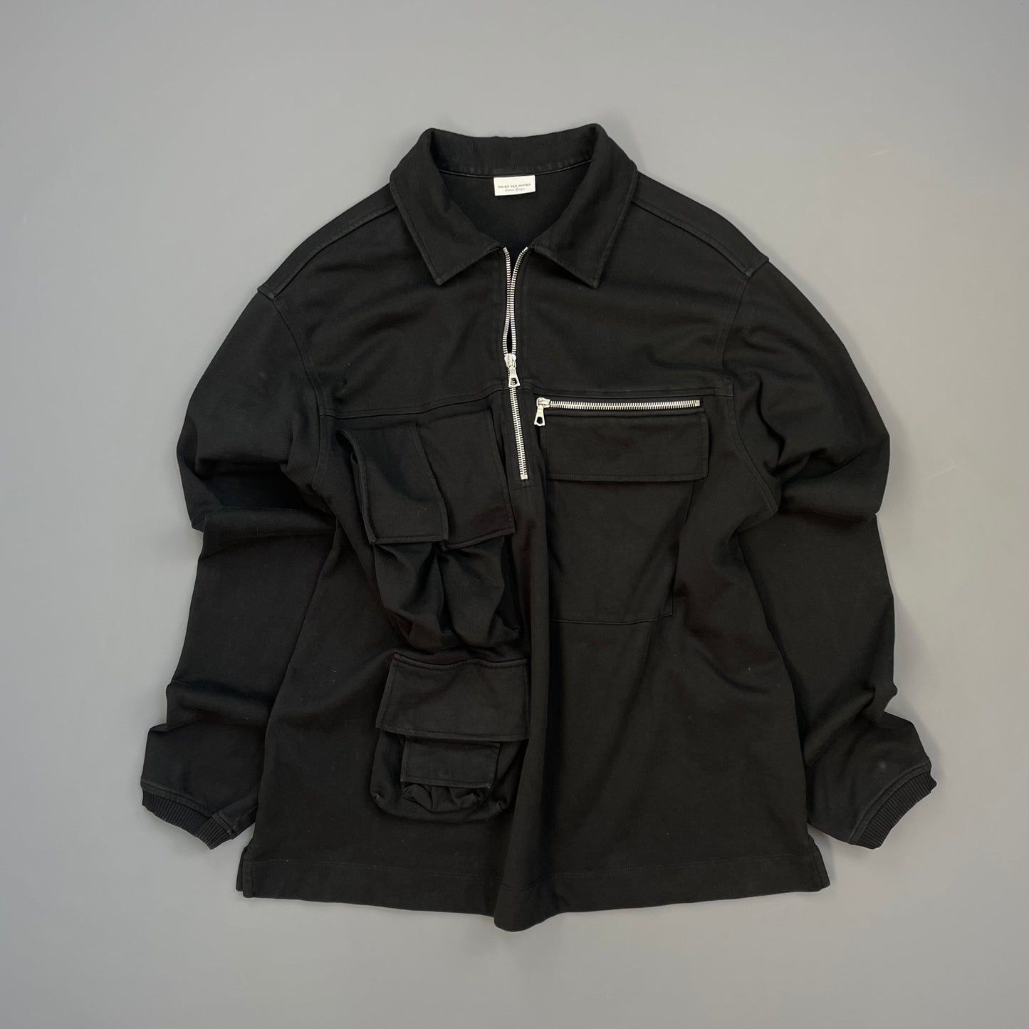 Dries Van Noten Black Multi-Pocket Half-Zip Smock Jacket