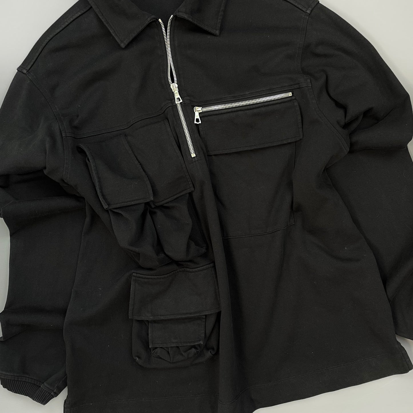 Dries Van Noten Black Multi-Pocket Half-Zip Smock Jacket