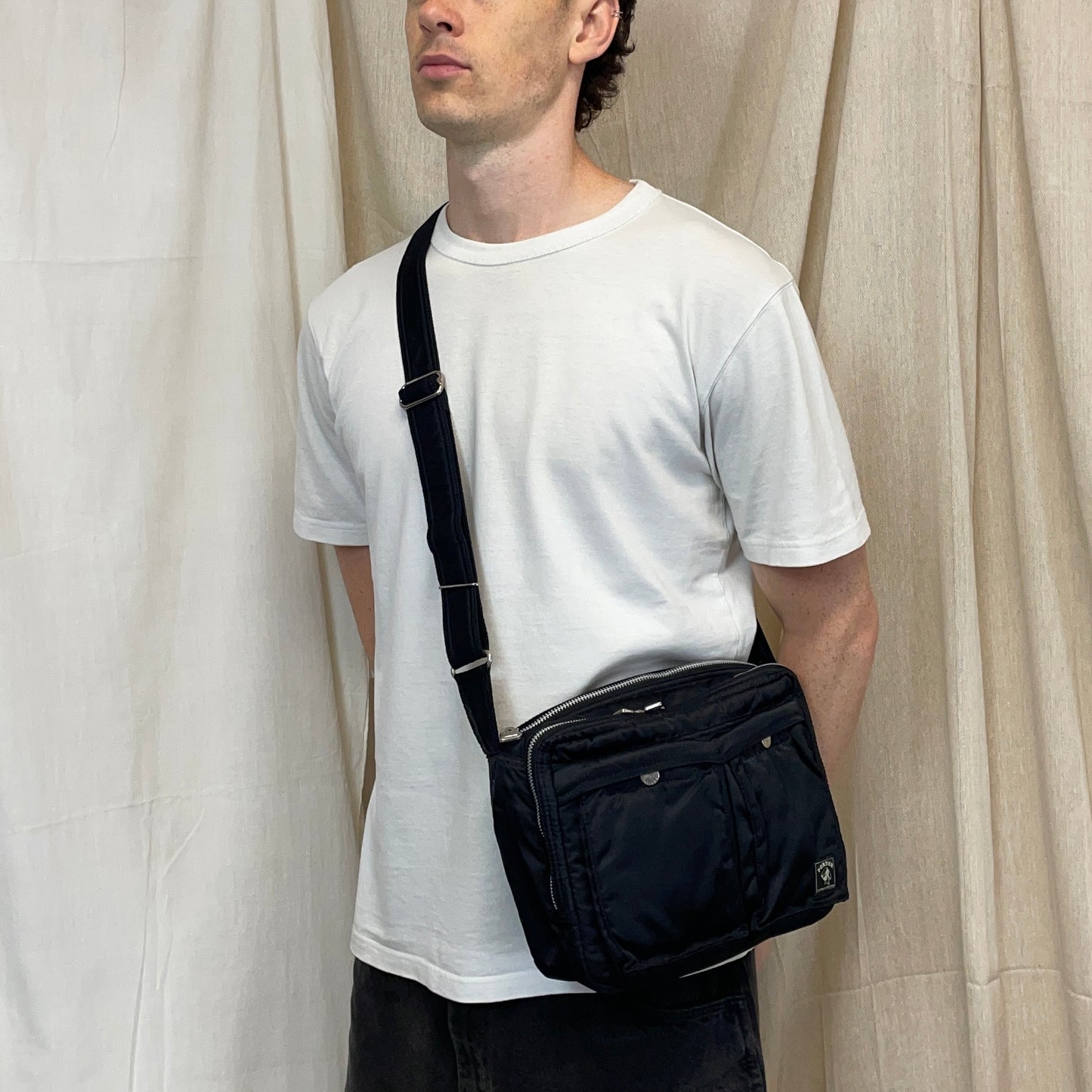 Porter International Black Nylon Crossbody Shoulder Bag