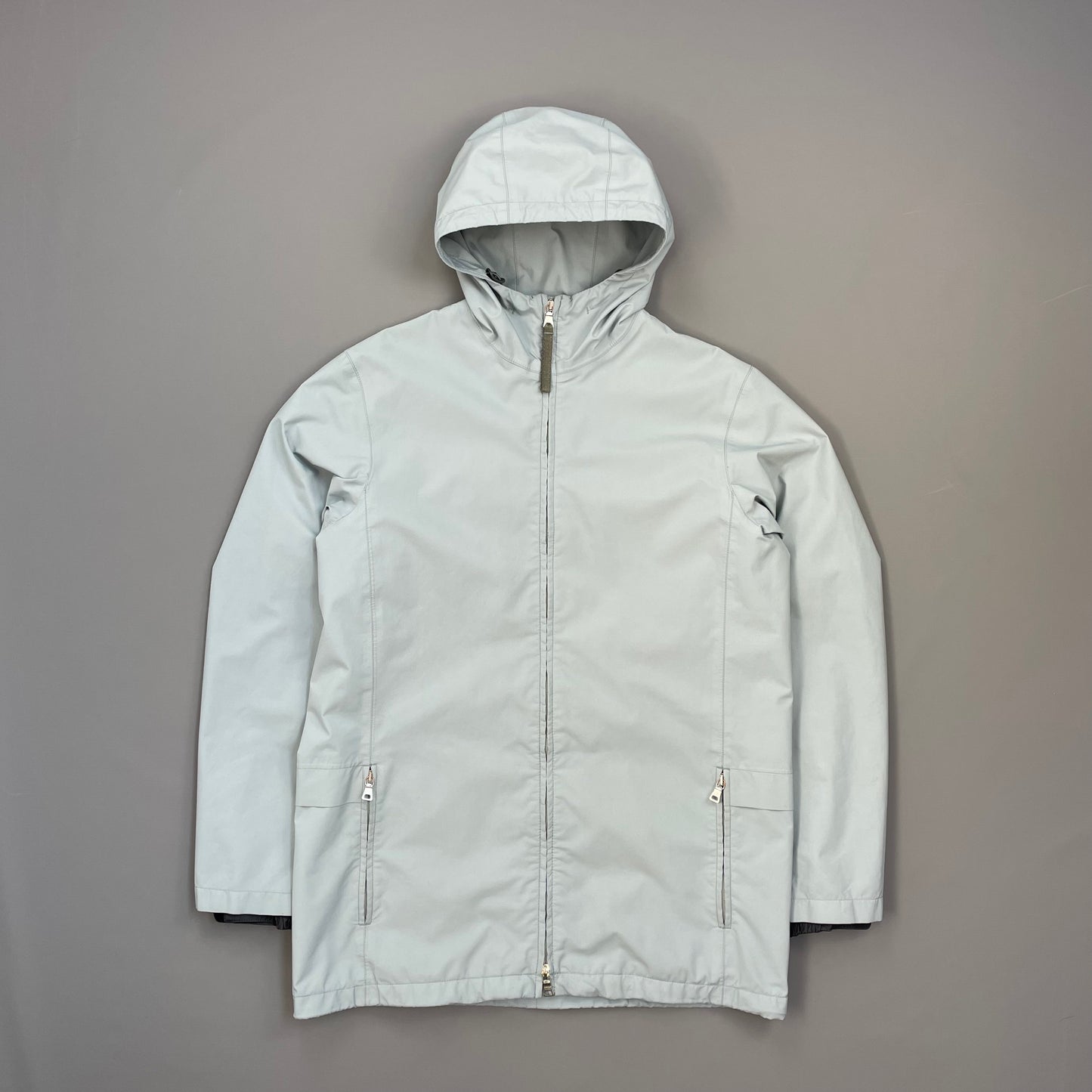 Prada Sport Light Blue Technical Multi-Pocket Goretex Hooded Parka Jacket