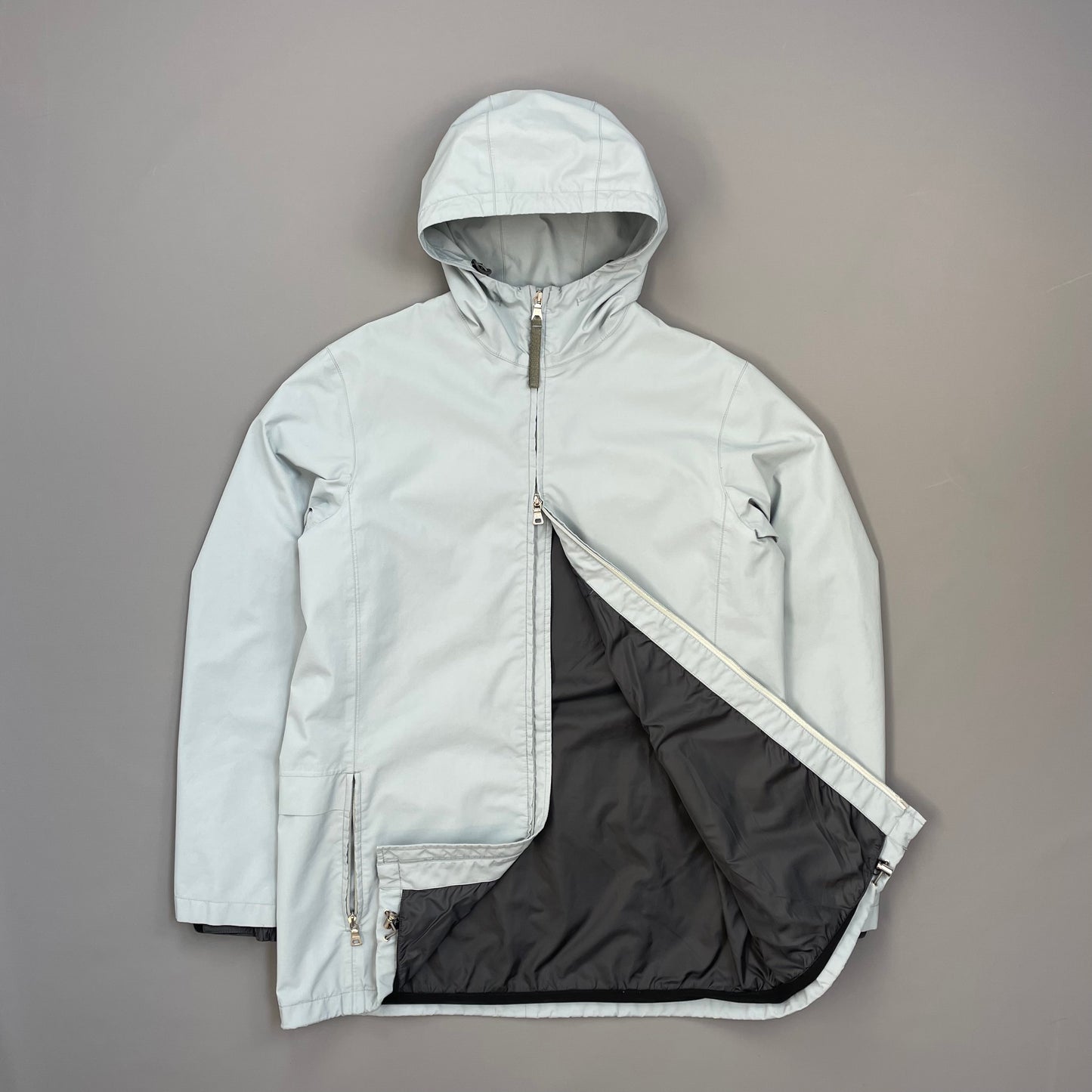 Prada Sport Light Blue Technical Multi-Pocket Goretex Hooded Parka Jacket
