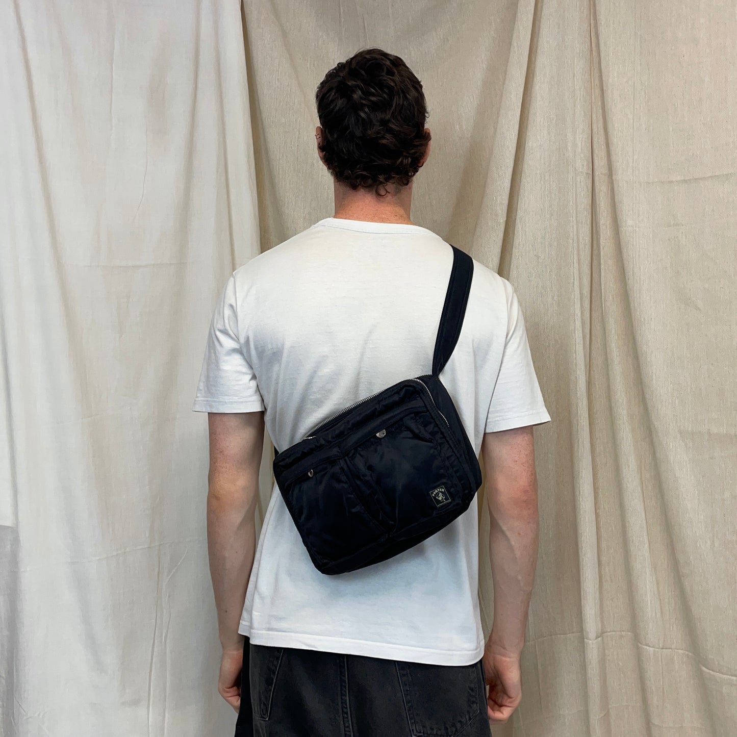 Porter International Black Nylon Crossbody Shoulder Bag
