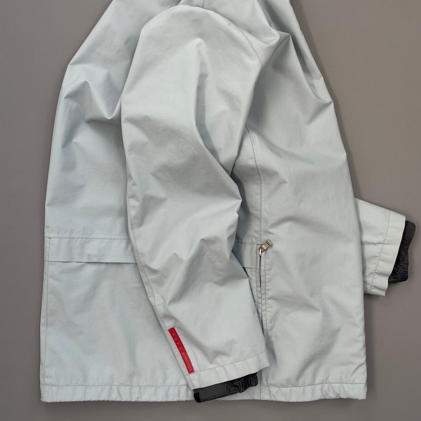 Prada Sport Light Blue Technical Multi-Pocket Goretex Hooded Parka Jacket