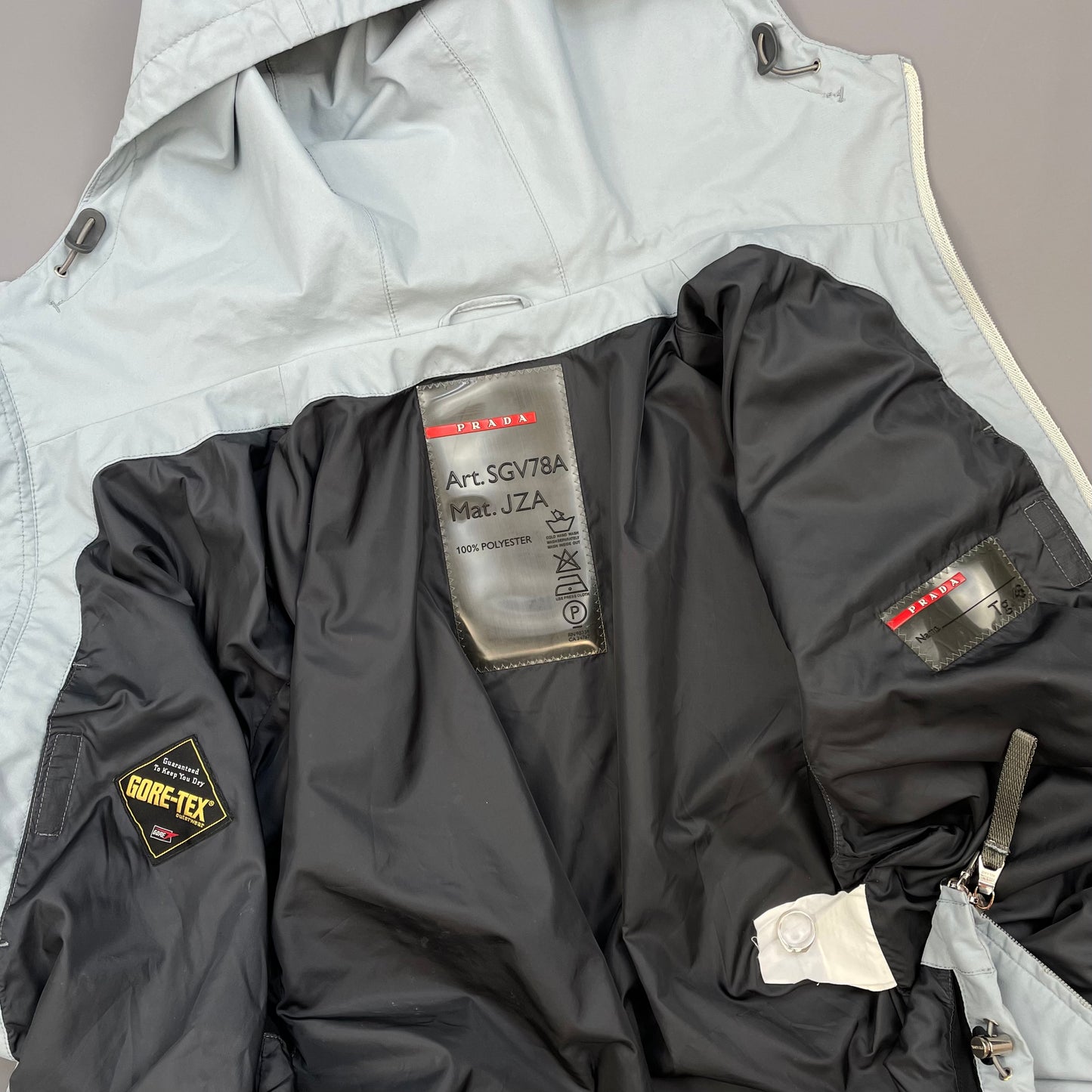 Prada Sport Light Blue Technical Multi-Pocket Goretex Hooded Parka Jacket