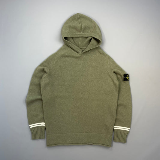 Stone Island Green AW19 Striped Cuff Wool Knit Hooded Jumper