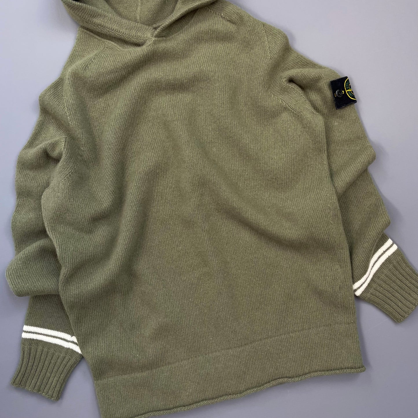 Stone Island Green AW19 Striped Cuff Wool Knit Hooded Jumper
