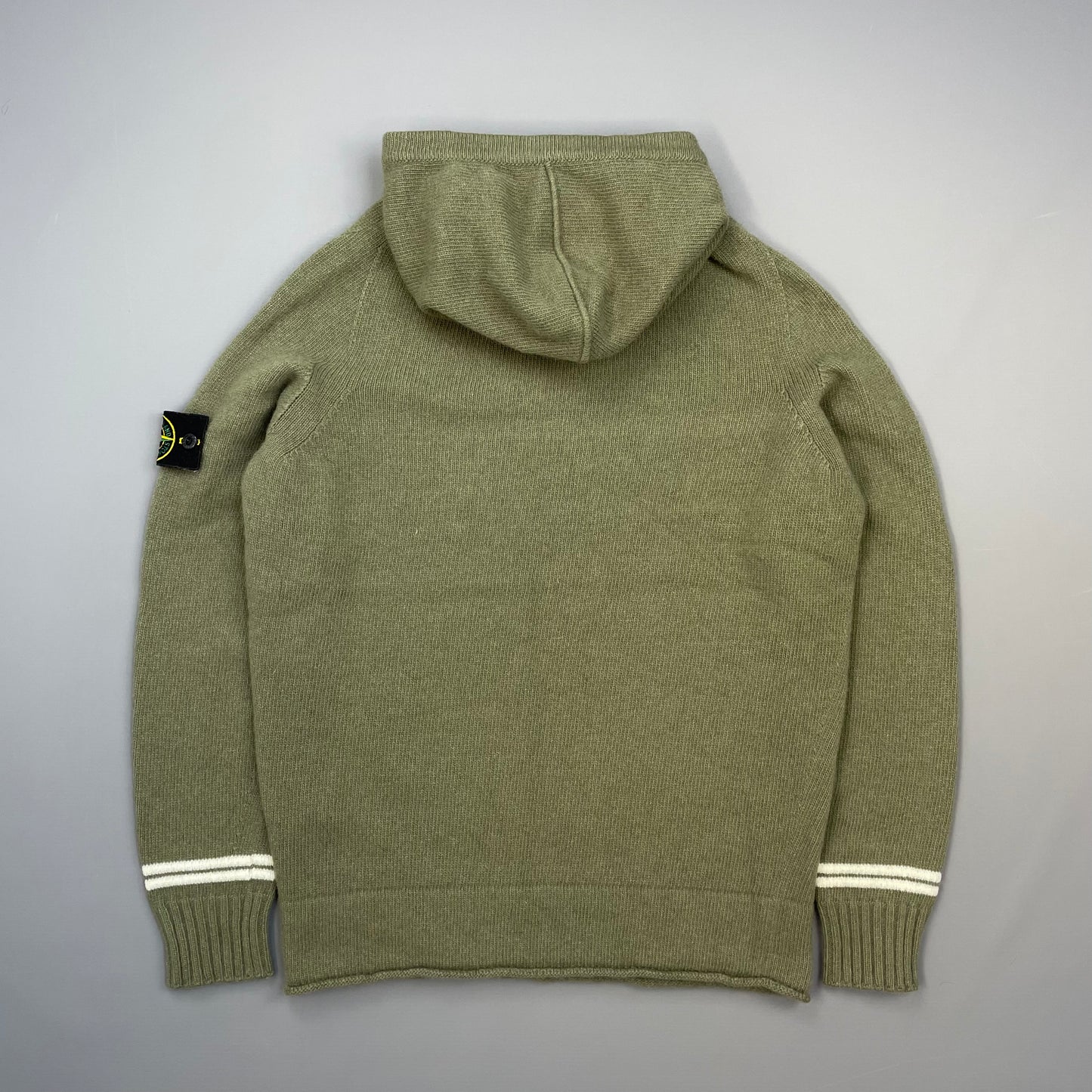 Stone Island Green AW19 Striped Cuff Wool Knit Hooded Jumper