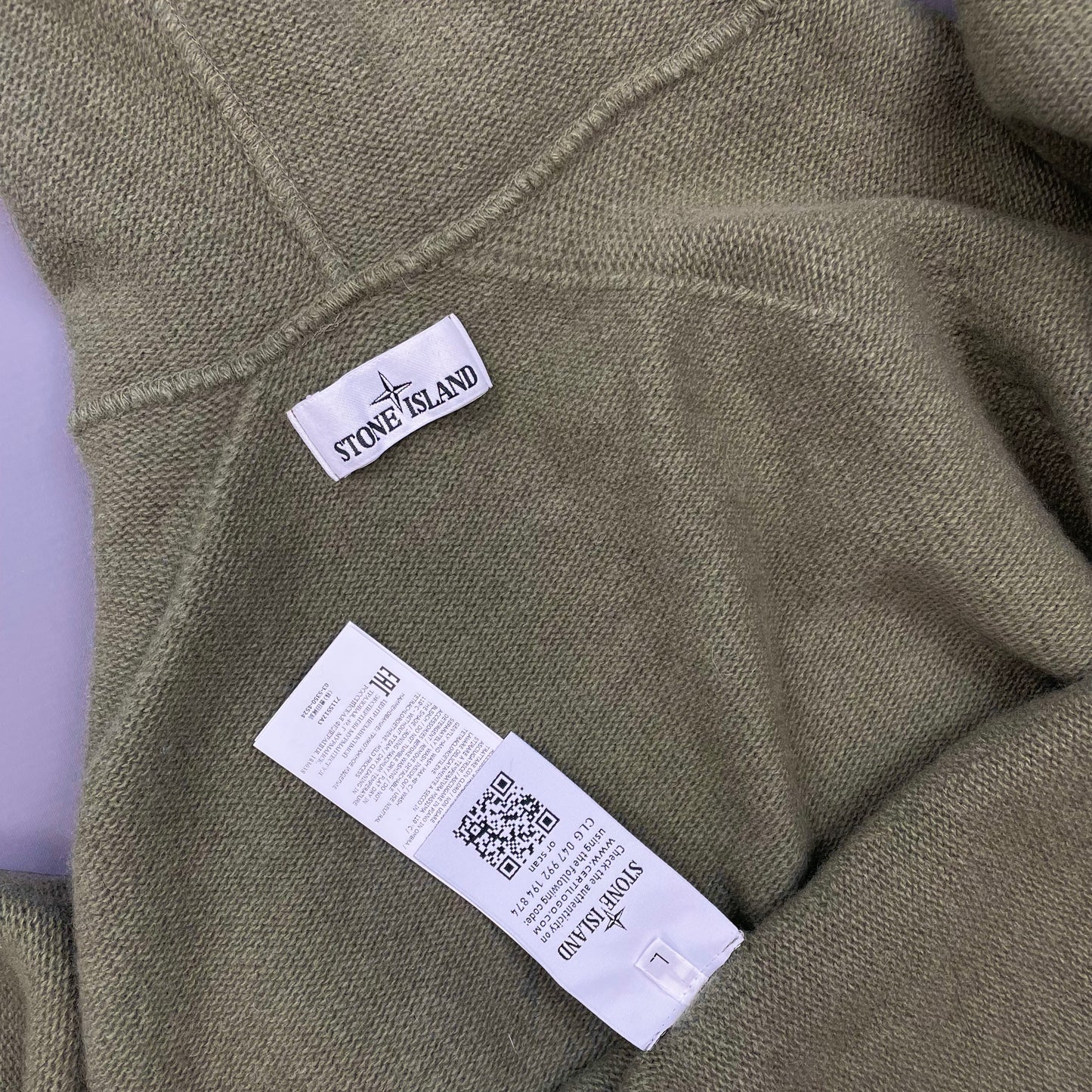 Stone Island Green AW19 Striped Cuff Wool Knit Hooded Jumper