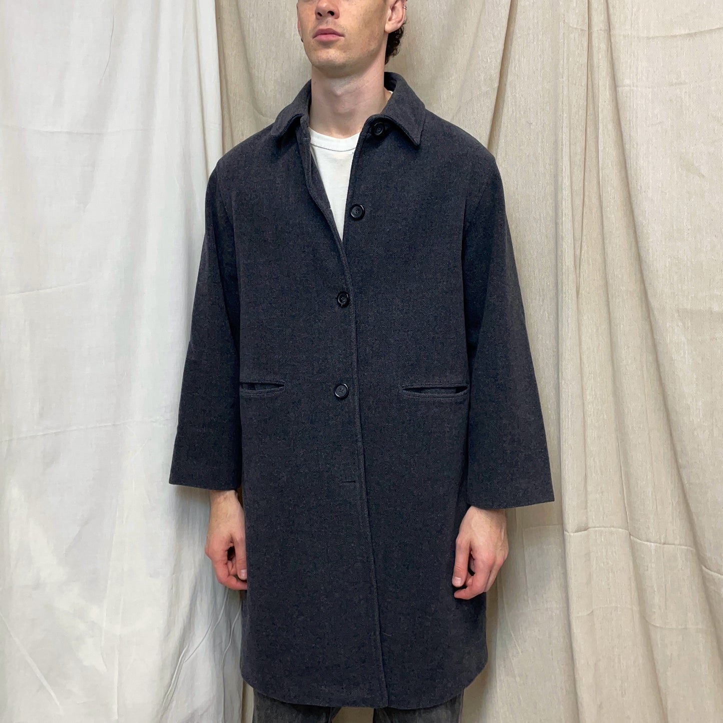 Armani Jeans Grey 90s Wool Overcoat