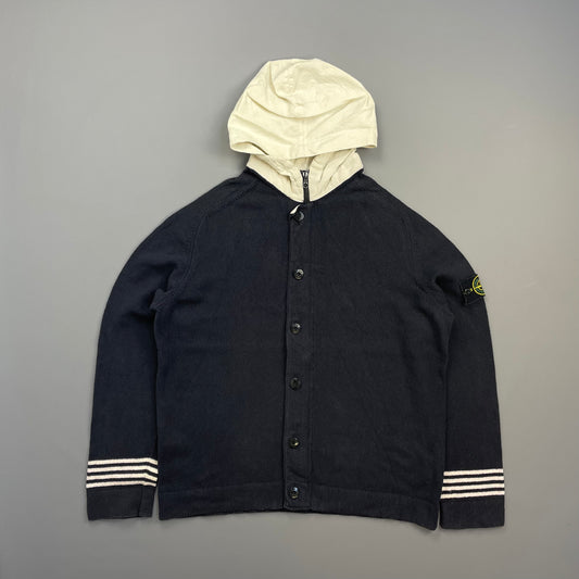 Stone Island Navy SS07 Contrast Hood Zip-Through Knit Cardigan Jumper