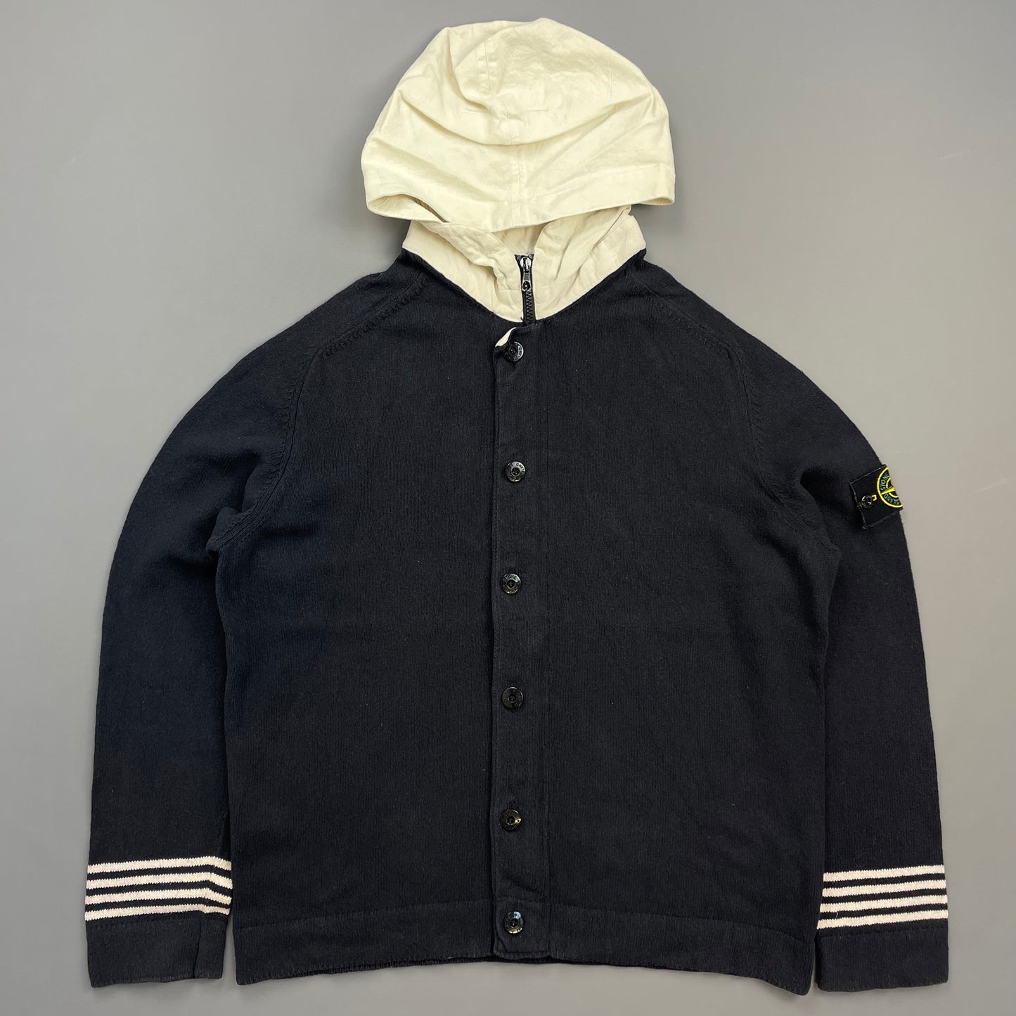 Stone Island Navy SS07 Contrast Hood Zip-Through Knit Cardigan Jumper