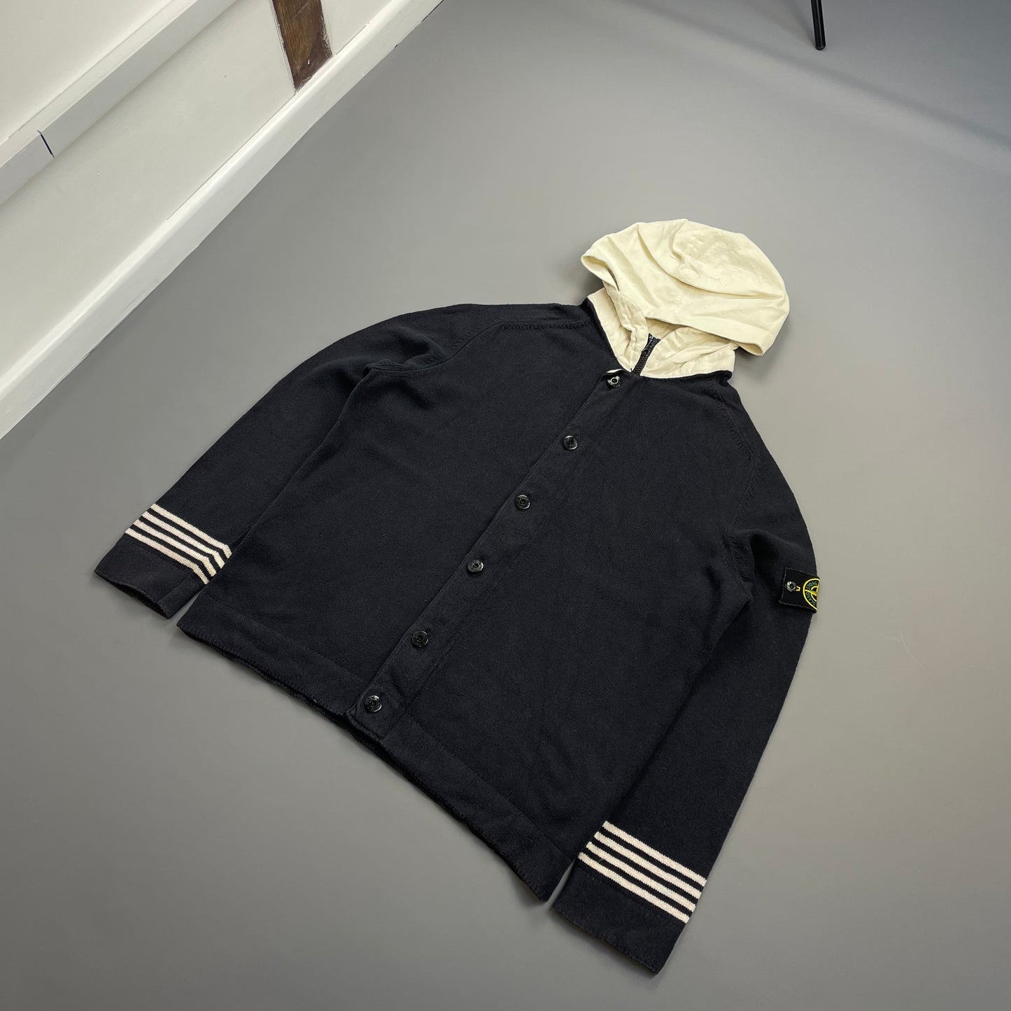Stone Island Navy SS07 Contrast Hood Zip-Through Knit Cardigan Jumper