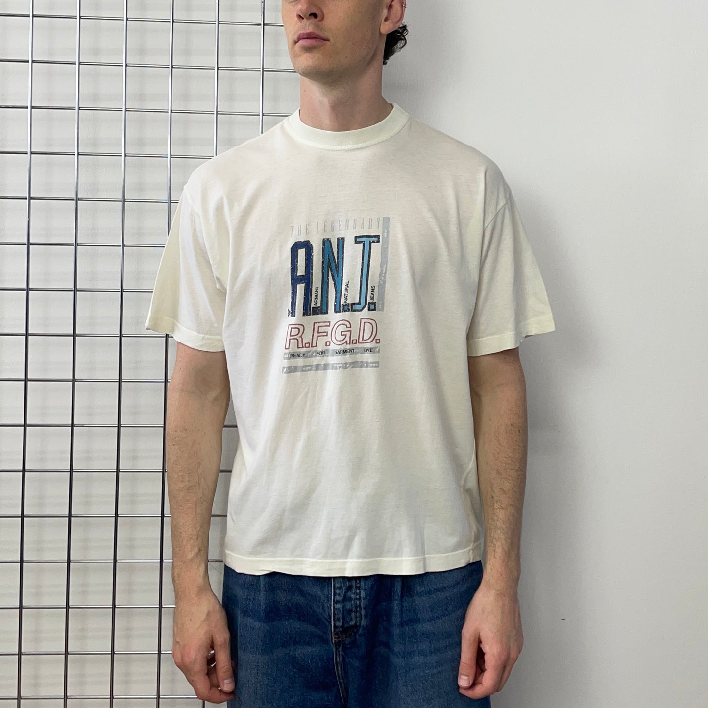 Armani Jeans Cream 90s Graphic Spellout T-Shirt