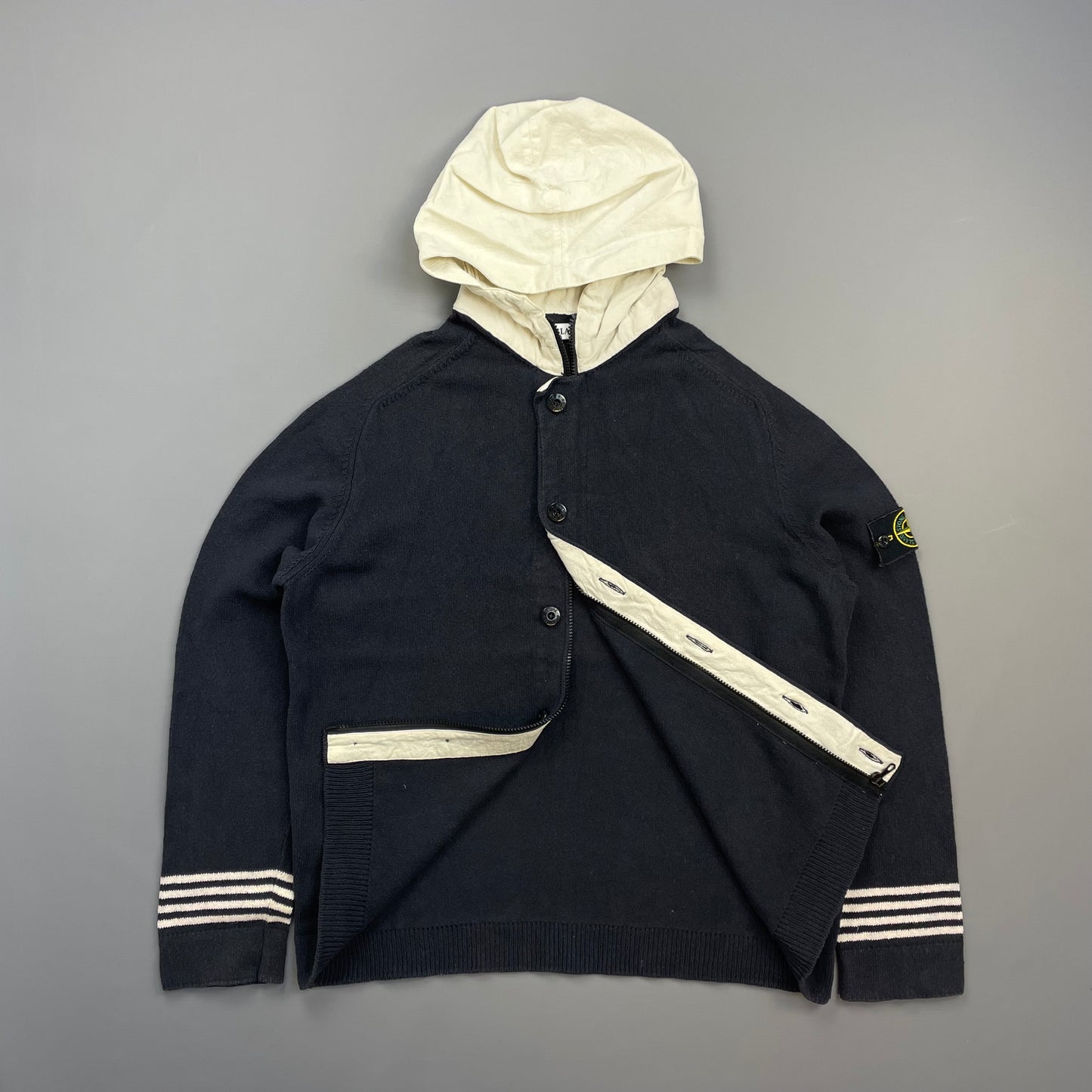 Stone Island Navy SS07 Contrast Hood Zip-Through Knit Cardigan Jumper