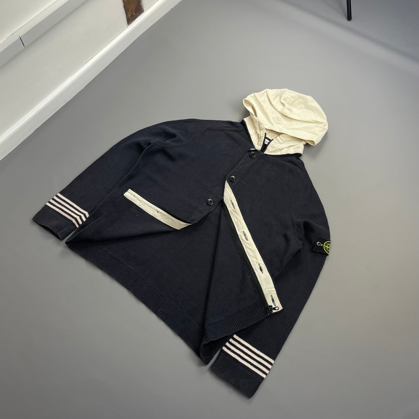 Stone Island Navy SS07 Contrast Hood Zip-Through Knit Cardigan Jumper