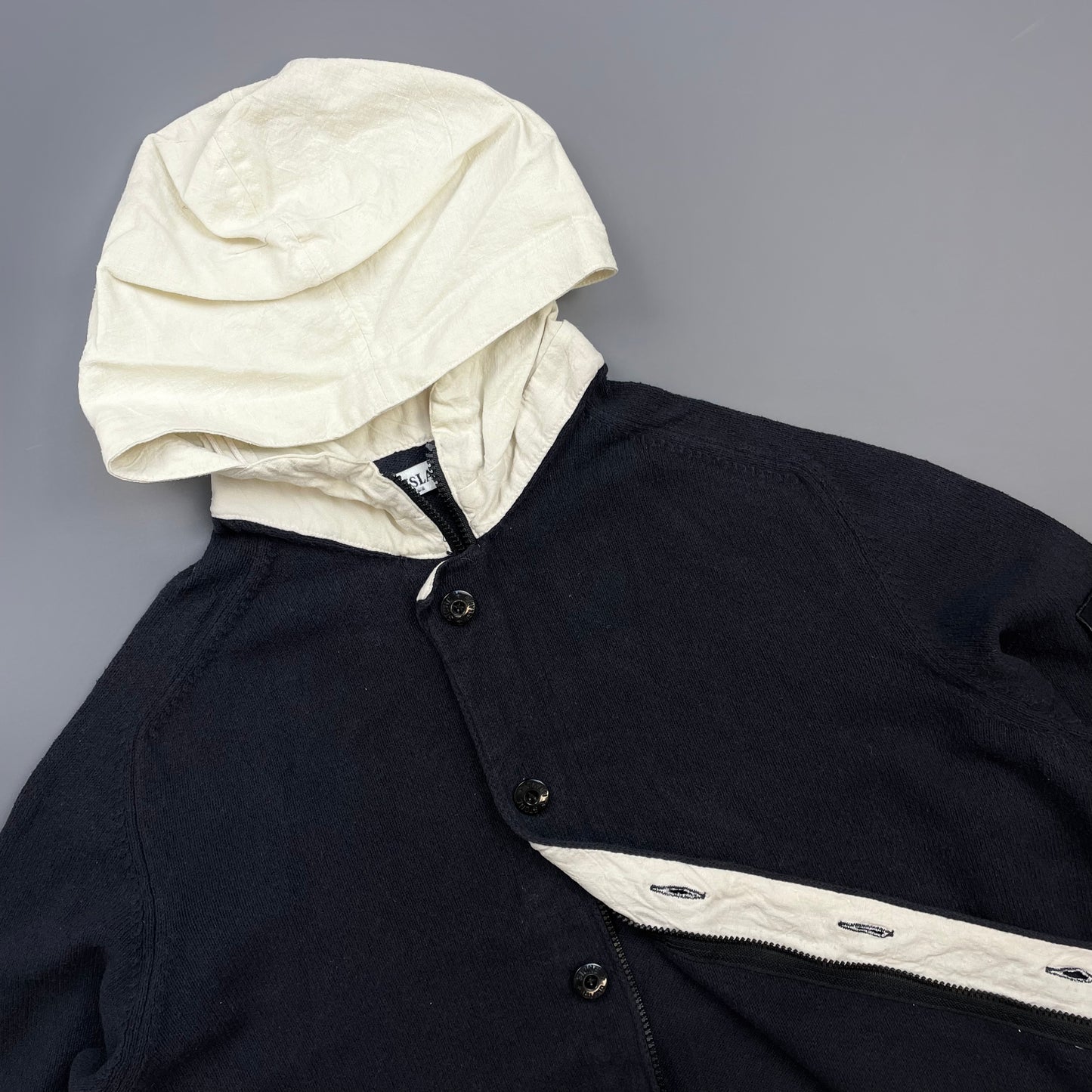 Stone Island Navy SS07 Contrast Hood Zip-Through Knit Cardigan Jumper