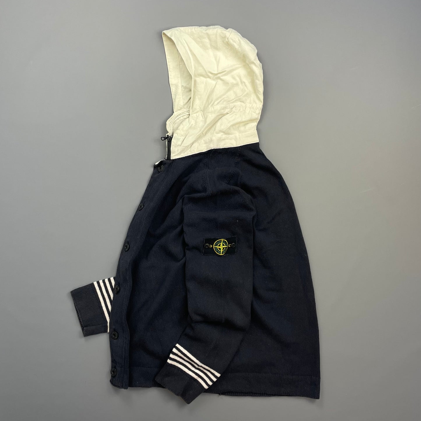 Stone Island Navy SS07 Contrast Hood Zip-Through Knit Cardigan Jumper