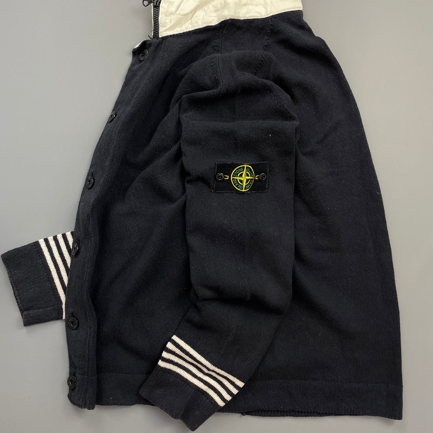 Stone Island Navy SS07 Contrast Hood Zip-Through Knit Cardigan Jumper