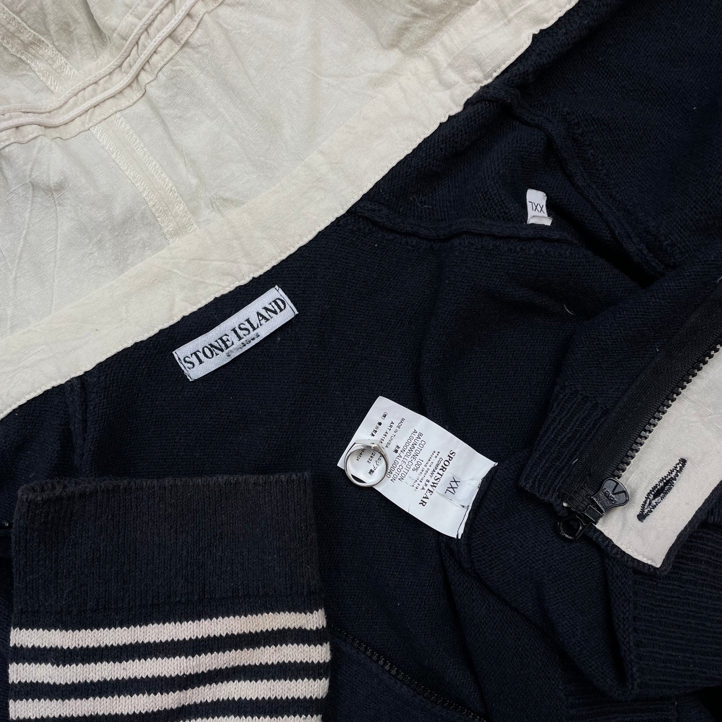 Stone Island Navy SS07 Contrast Hood Zip-Through Knit Cardigan Jumper