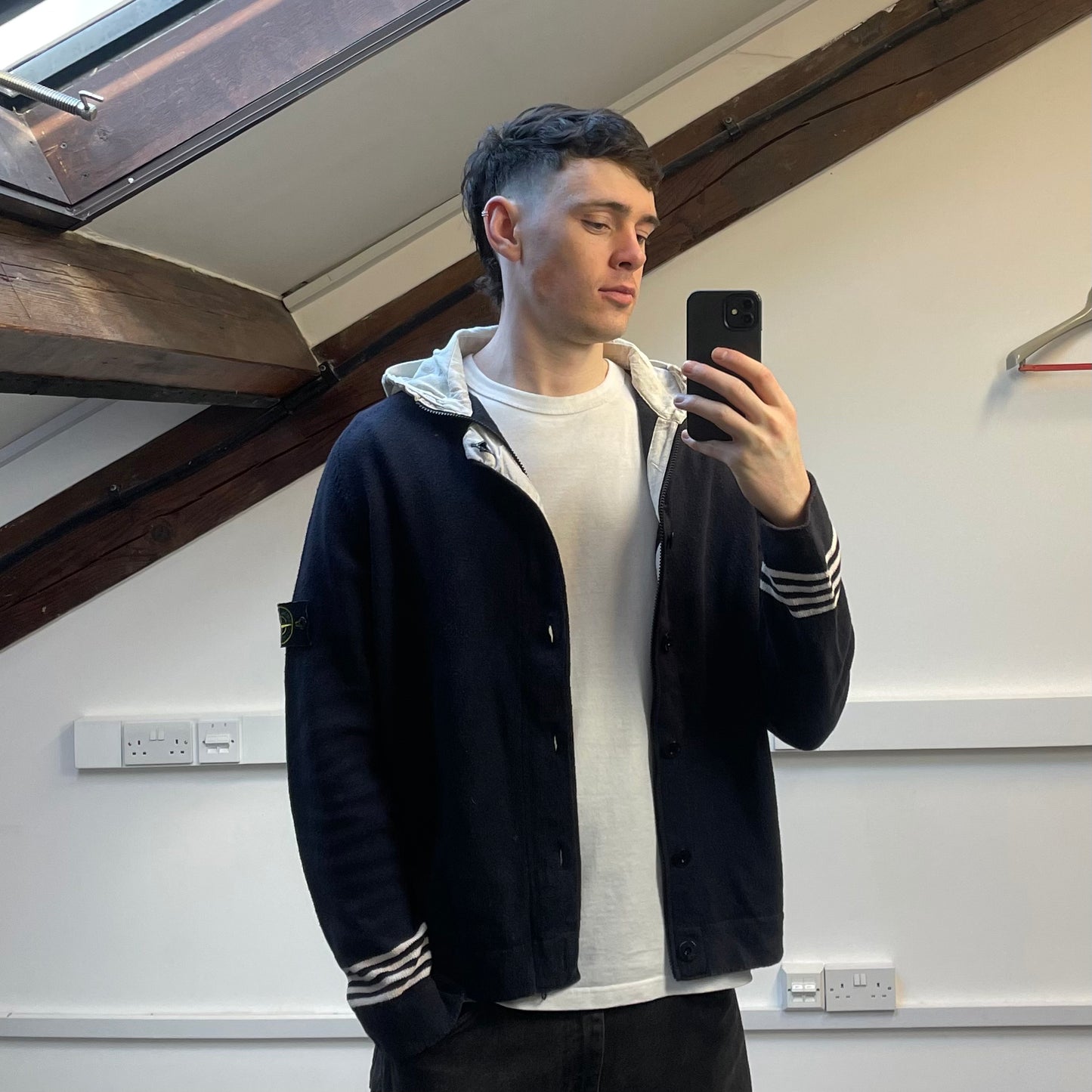 Stone Island Navy SS07 Contrast Hood Zip-Through Knit Cardigan Jumper