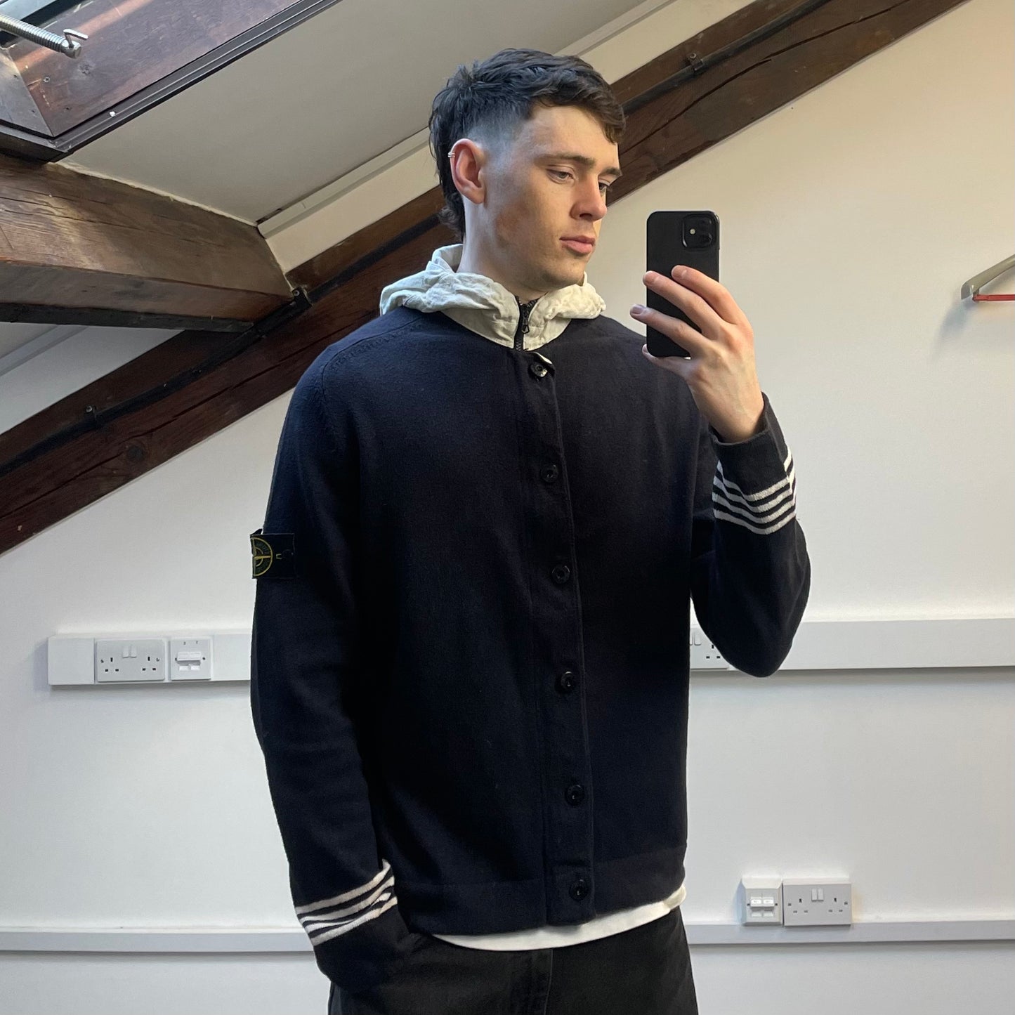 Stone Island Navy SS07 Contrast Hood Zip-Through Knit Cardigan Jumper