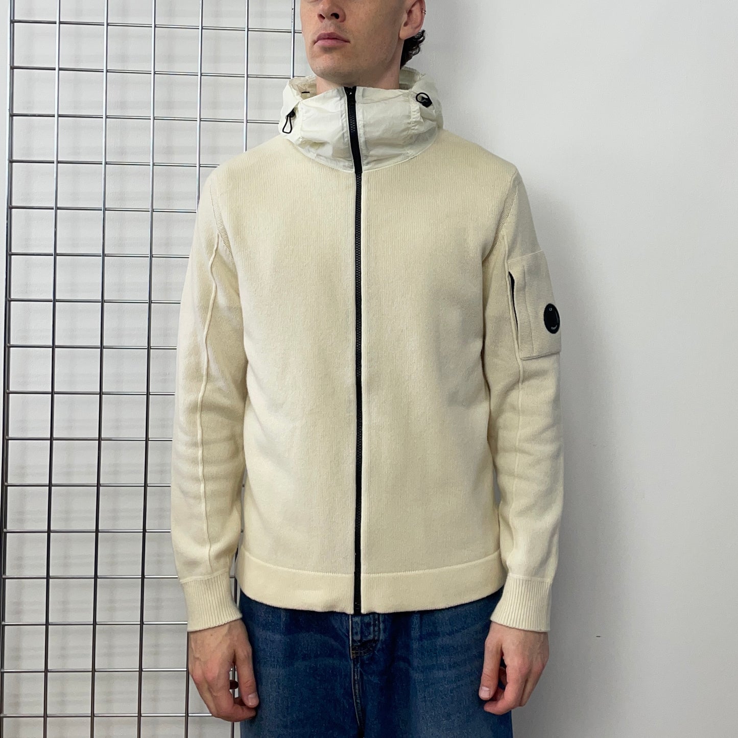 C.P. Company Cream Hybrid Zip-Through Knit Jacket