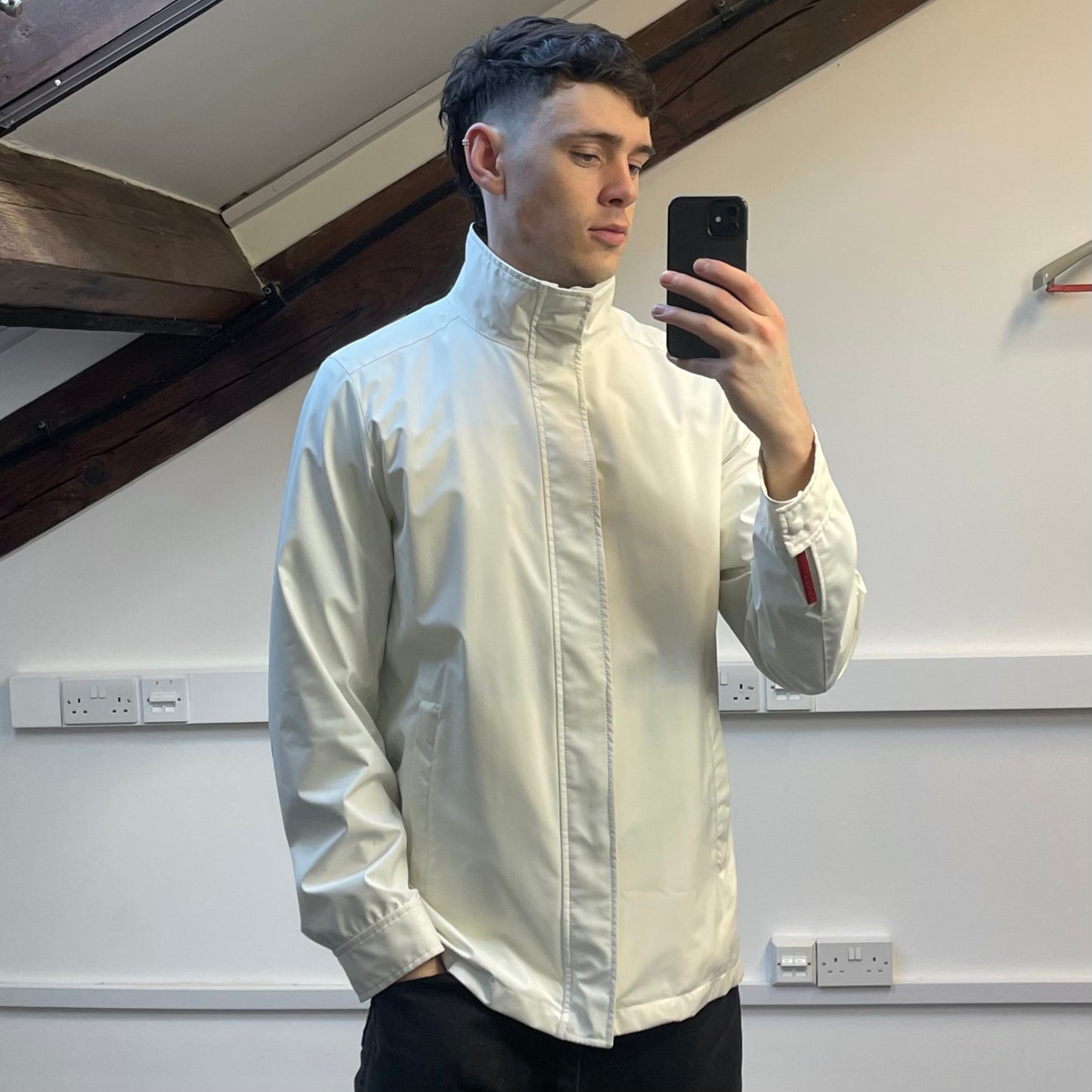 Prada Sport White 2006 Zip-Through Windbreaker Mac Jacket