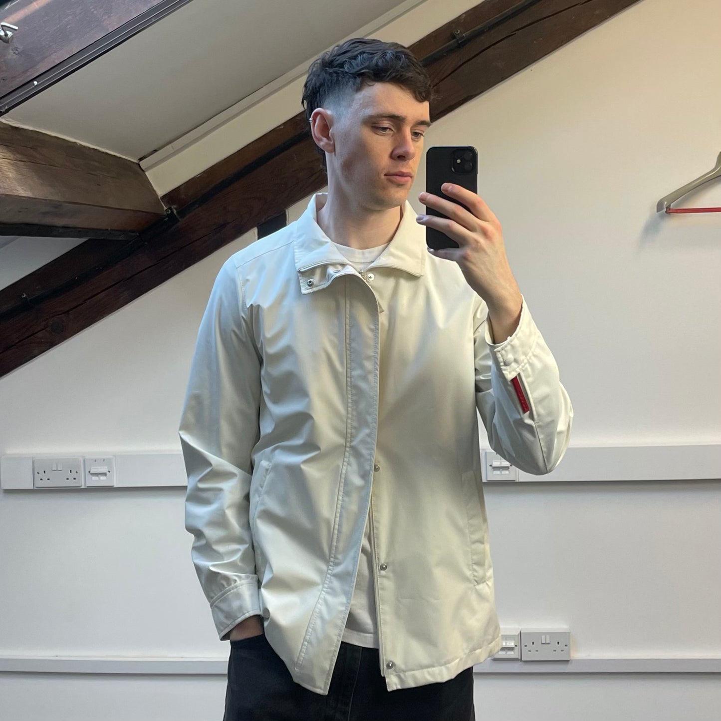 Prada Sport White 2006 Zip-Through Windbreaker Mac Jacket