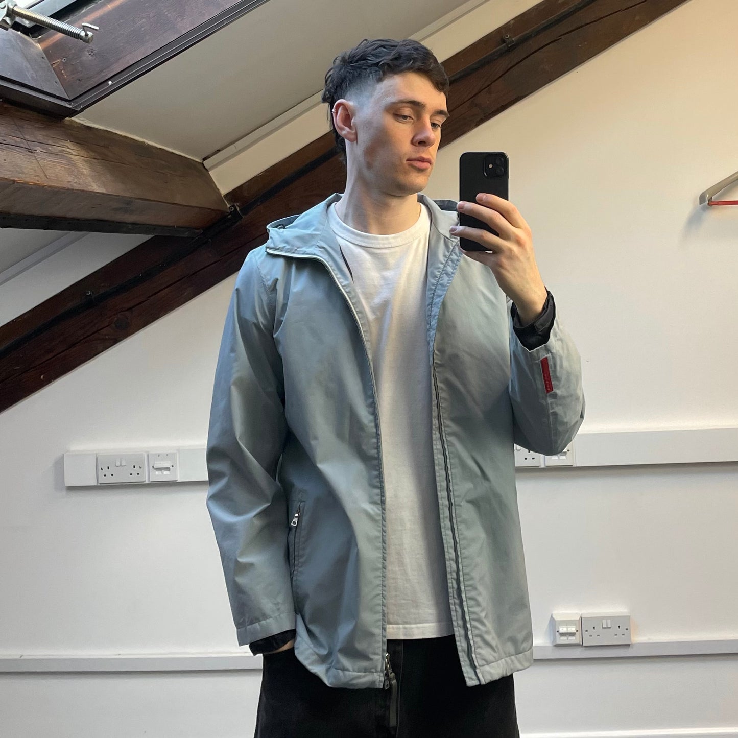Prada Sport Light Blue Technical Multi-Pocket Goretex Hooded Parka Jacket
