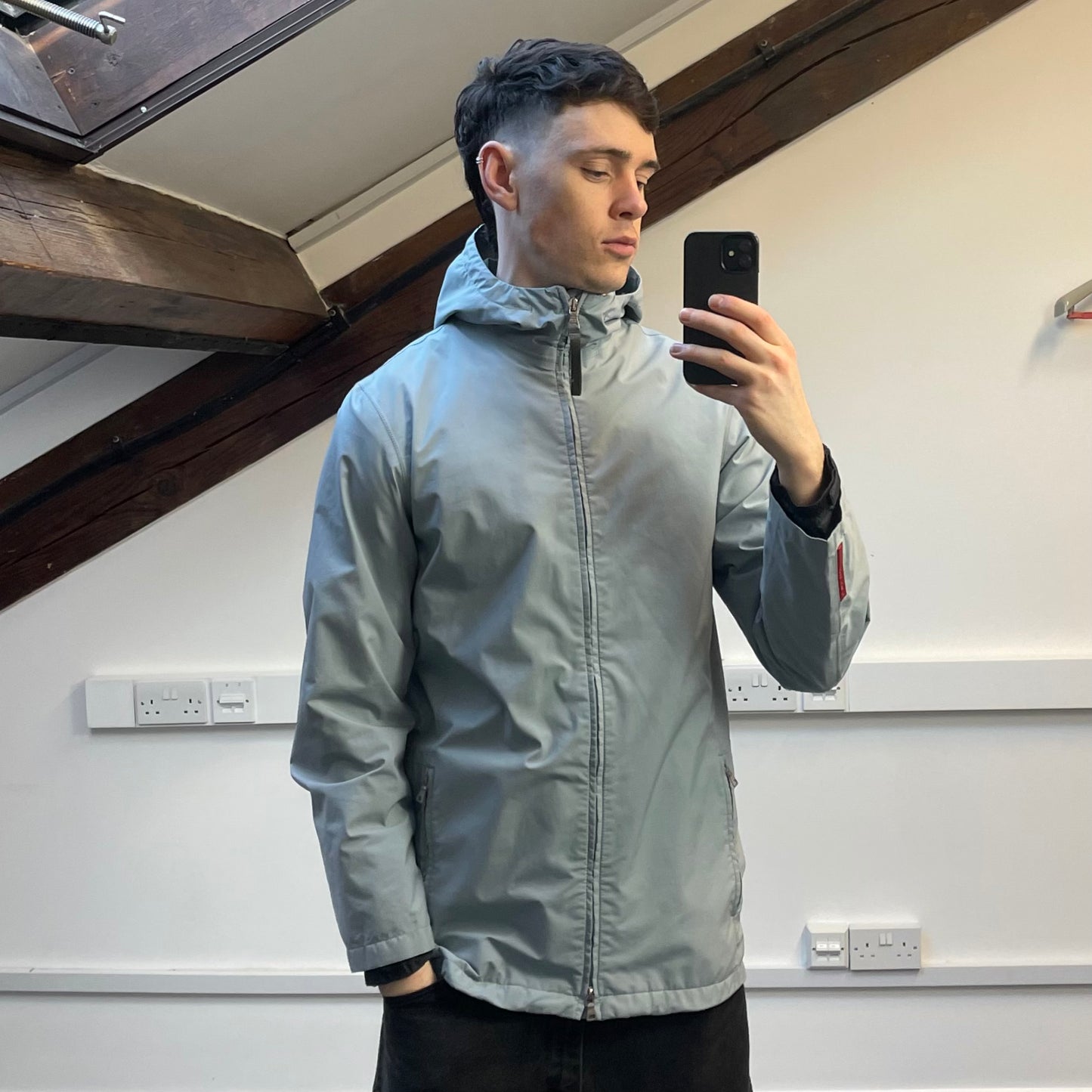 Prada Sport Light Blue Technical Multi-Pocket Goretex Hooded Parka Jacket