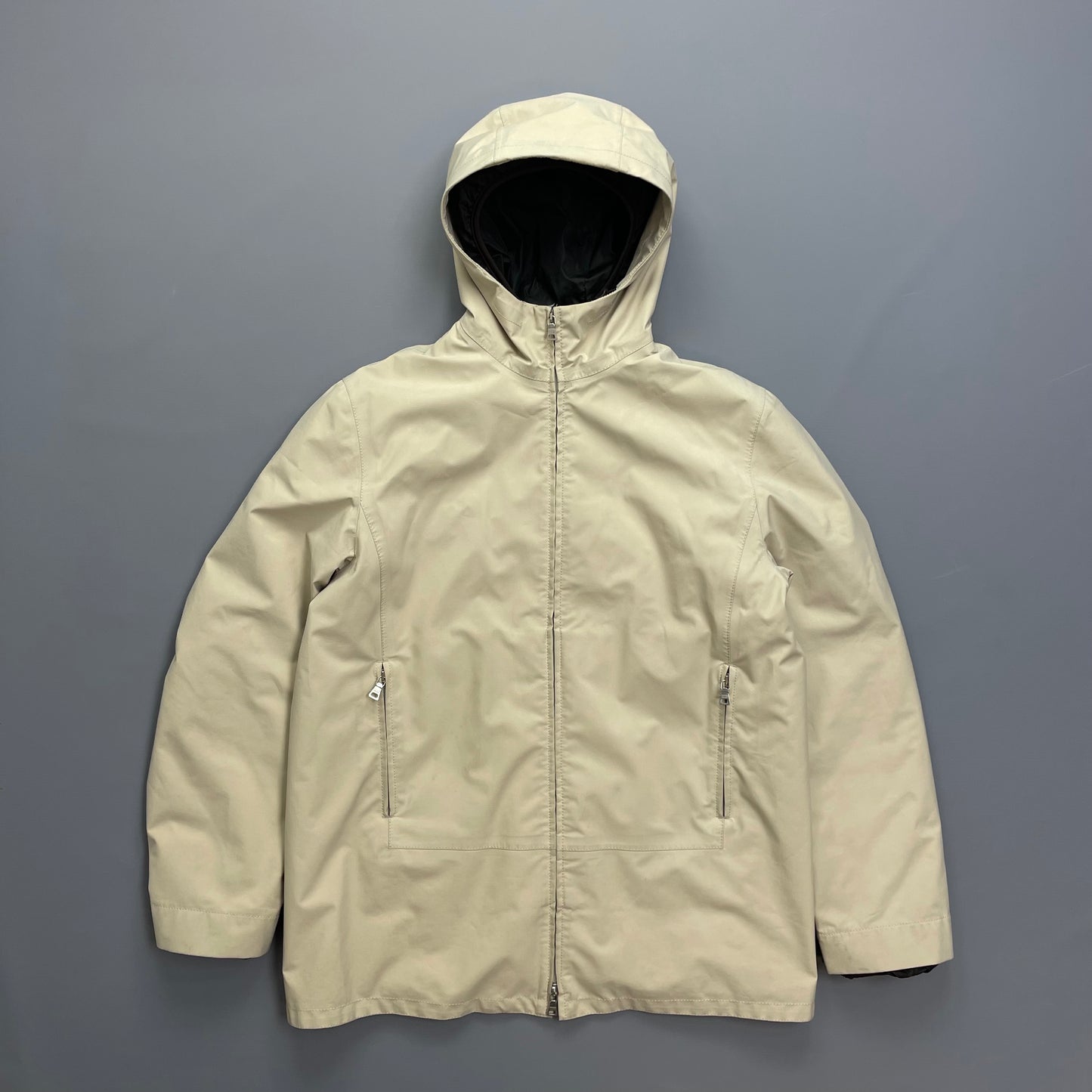 Prada Sport Cream & Brown 3-in-1 Waterproof Hooded Mac Liner Jacket
