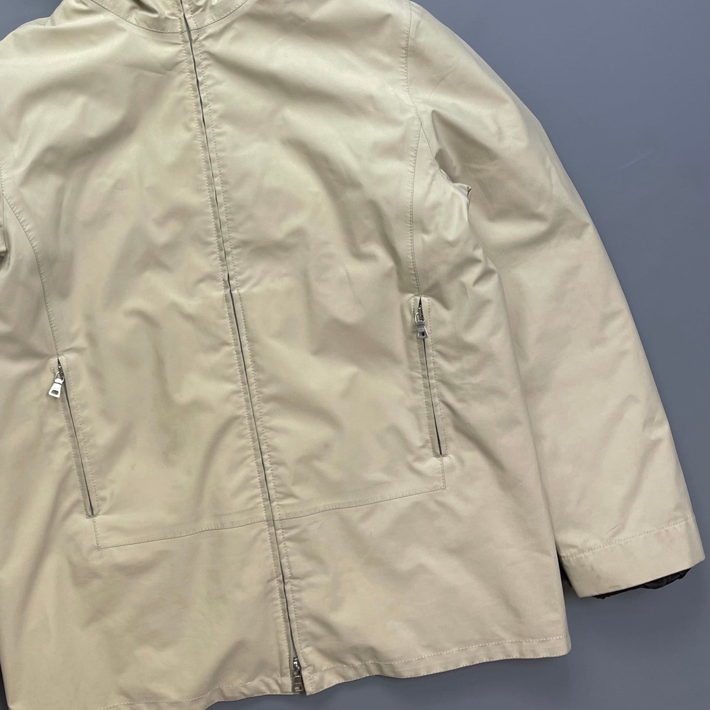 Prada Sport Cream & Brown 3-in-1 Waterproof Hooded Mac Liner Jacket
