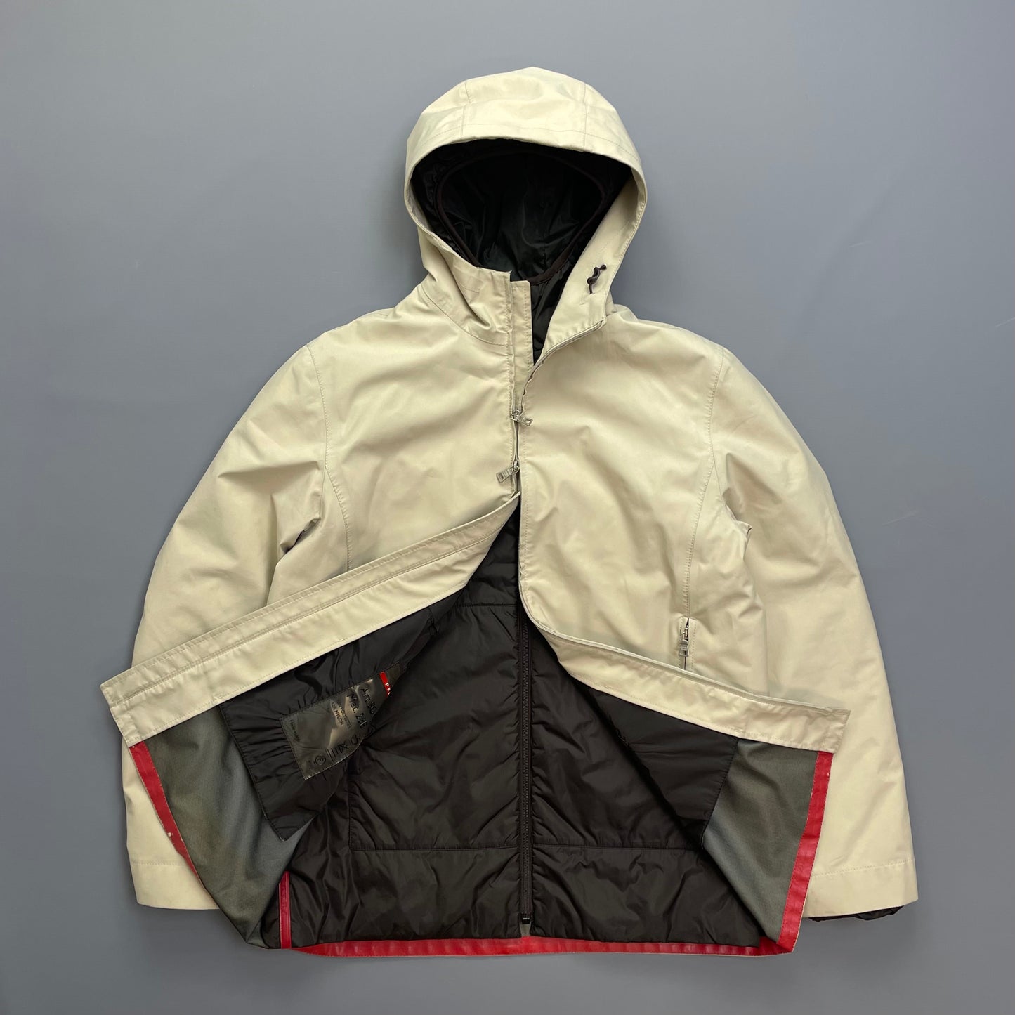 Prada Sport Cream & Brown 3-in-1 Waterproof Hooded Mac Liner Jacket