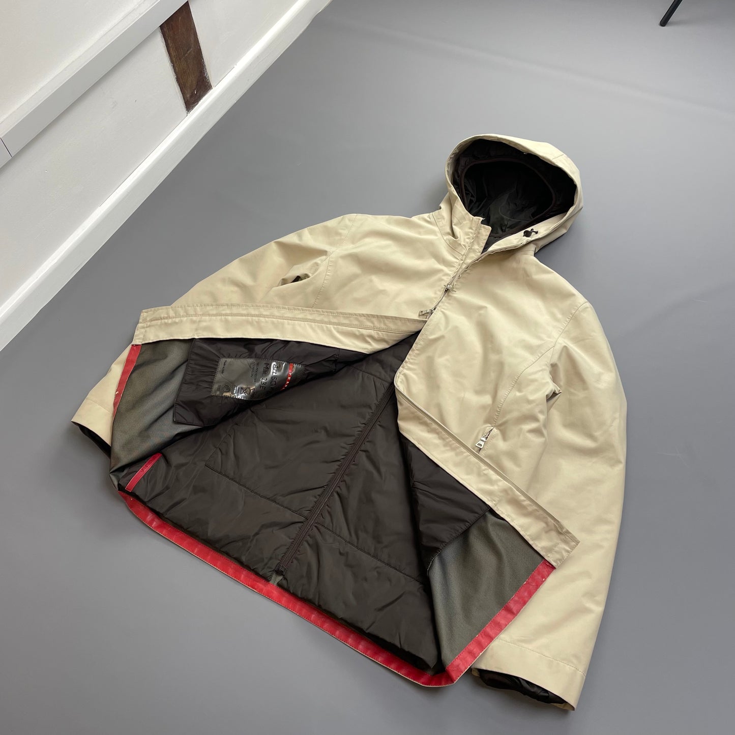 Prada Sport Cream & Brown 3-in-1 Waterproof Hooded Mac Liner Jacket
