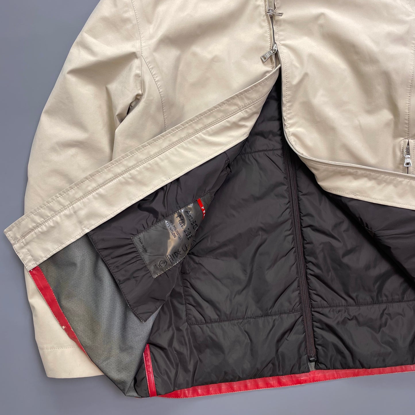 Prada Sport Cream & Brown 3-in-1 Waterproof Hooded Mac Liner Jacket