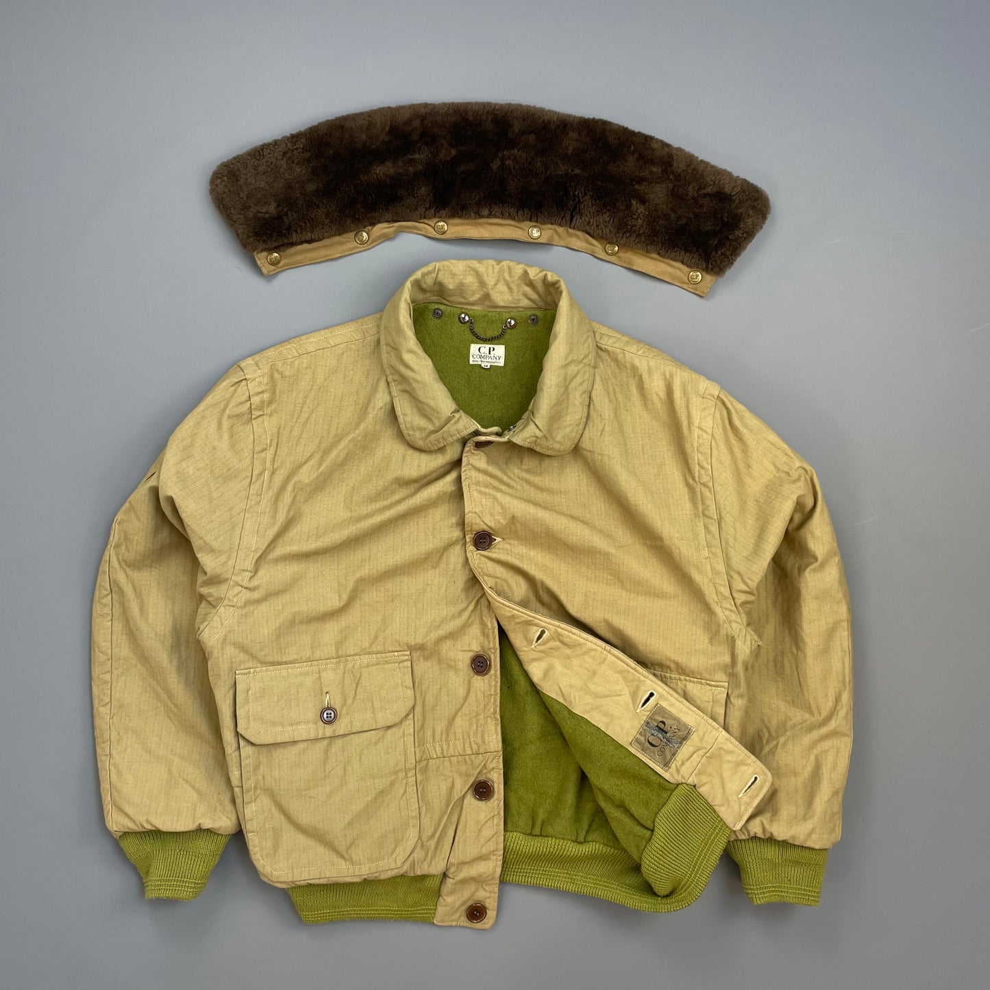 C.P. Company Brown 80s Ideas From Massimo Osti Japanese Release Fur Collar Herringbone Bomber Jacket