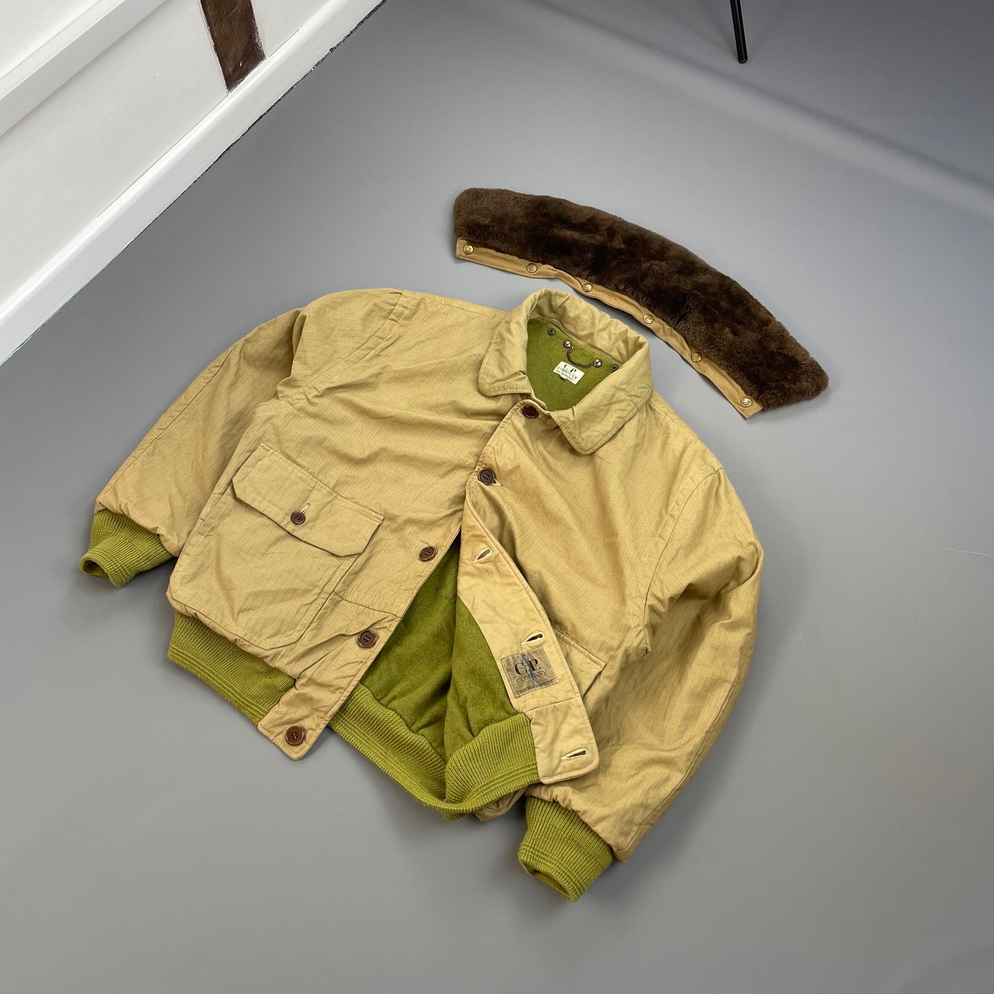 C.P. Company Brown 80s Ideas From Massimo Osti Japanese Release Fur Collar Herringbone Bomber Jacket