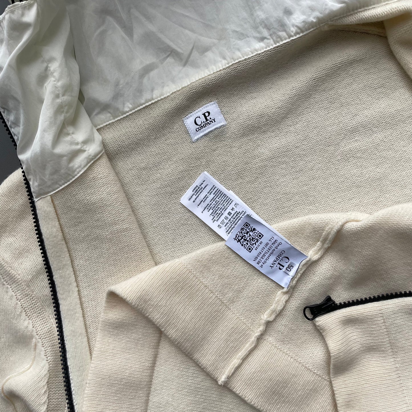 C.P. Company Cream Hybrid Zip-Through Knit Jacket